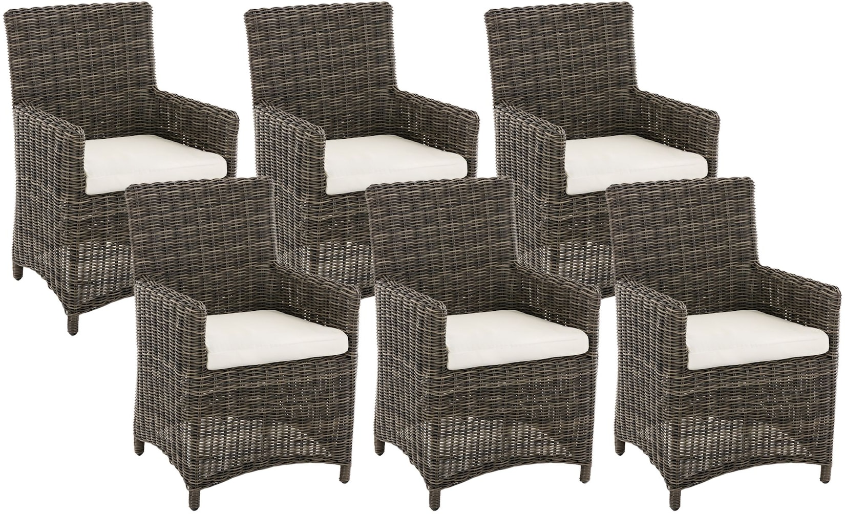 CLP Gartenstuhl 6er Set Fontana, Polyrattan Gartenstühle, Hochlehner mit Sitzkissen, Wetterfeste Garten-Sessel mit Armlehnen, Outdoor …