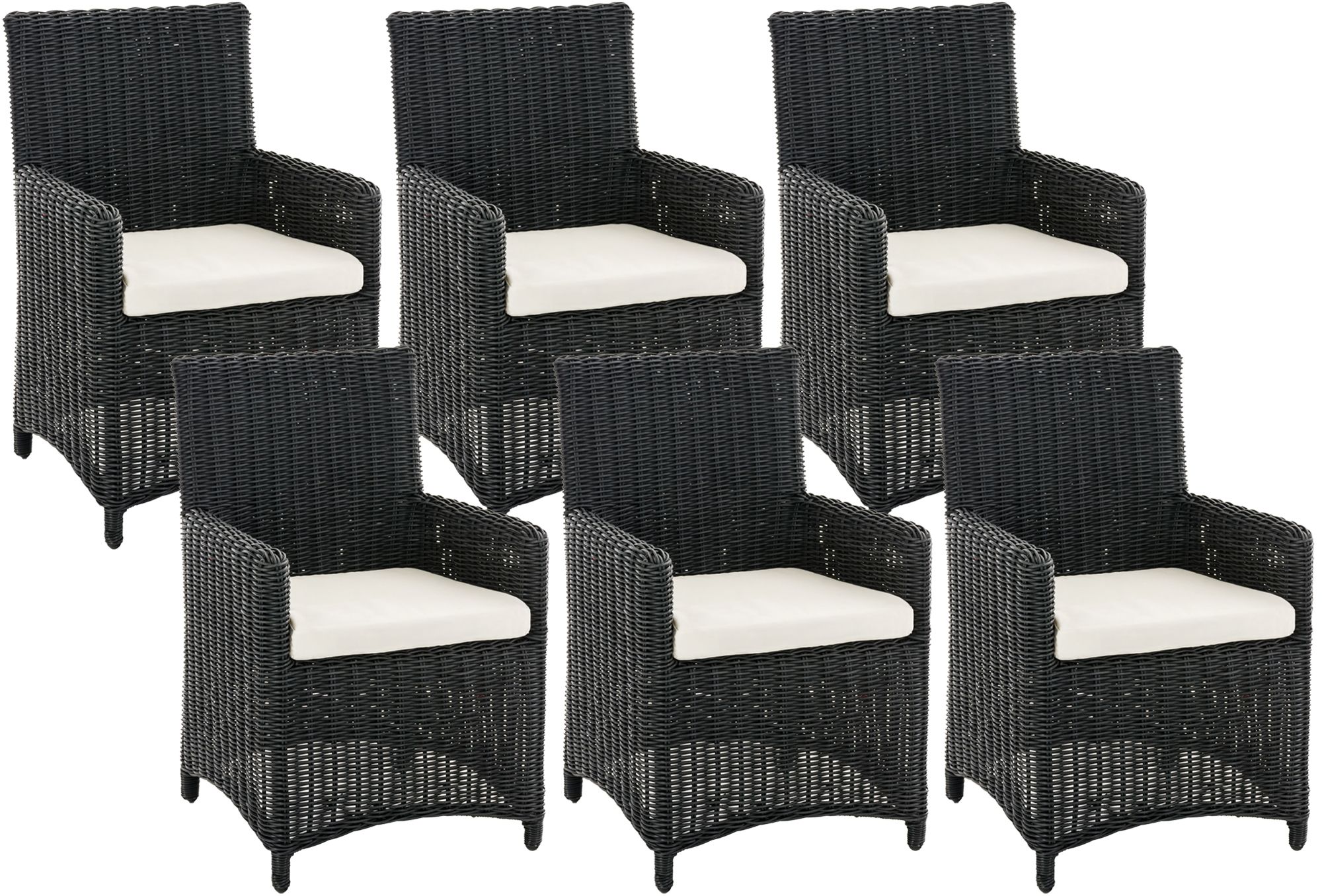 CLP Gartenstuhl 6er Set Fontana, Polyrattan Gartenst&uuml;hle, Hochlehner mit Sitzkissen, Wetterfeste Garten-Sessel mit Armlehnen, Outdoor Stuhlset 