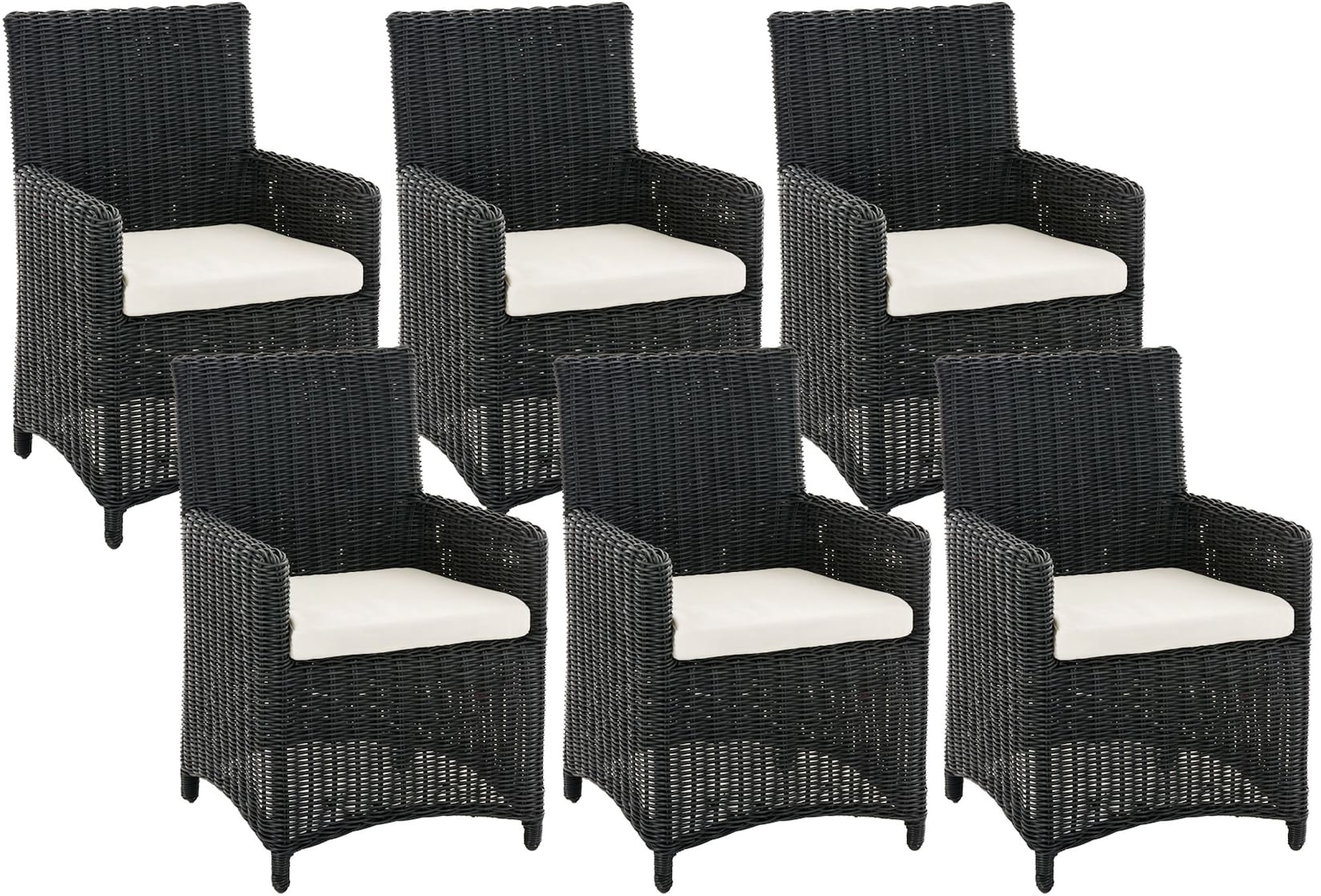 CLP Gartenstuhl 6er Set Fontana, Polyrattan Gartenstühle, Hochlehner mit Sitzkissen, Wetterfeste Garten-Sessel mit Armlehnen, Outdoor …