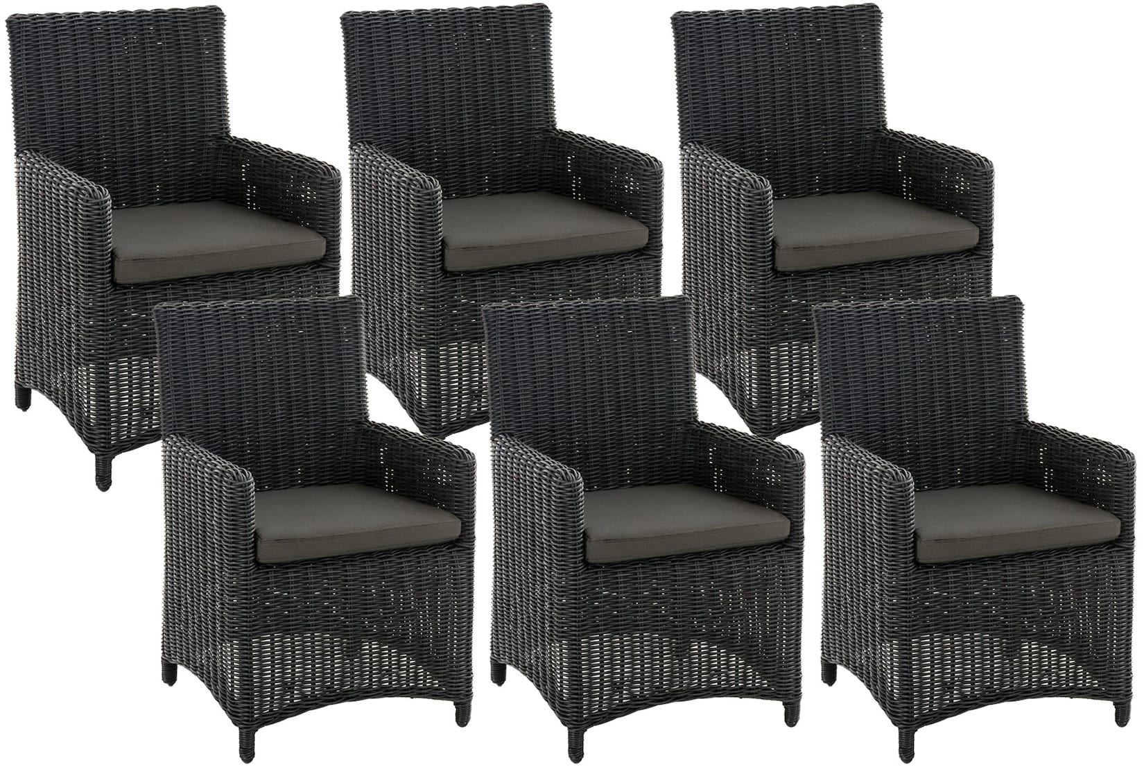 CLP Gartenstuhl 6er Set Fontana, Polyrattan Gartenstühle, Hochlehner mit Sitzkissen, Wetterfeste Garten-Sessel mit Armlehnen, Outdoor …