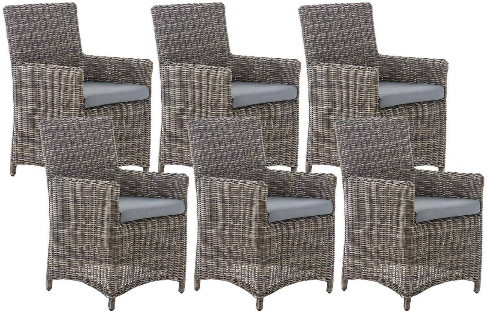 CLP Gartenstuhl 6er Set Fontana, Polyrattan Gartenstühle, Hochlehner mit Sitzkissen, Wetterfeste Garten-Sessel mit Armlehnen, Outdoor …
