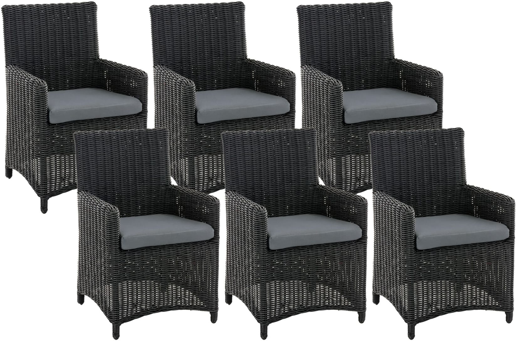 CLP Gartenstuhl 6er Set Fontana, Polyrattan Gartenstühle, Hochlehner mit Sitzkissen, Wetterfeste Garten-Sessel mit Armlehnen, Outdoor …
