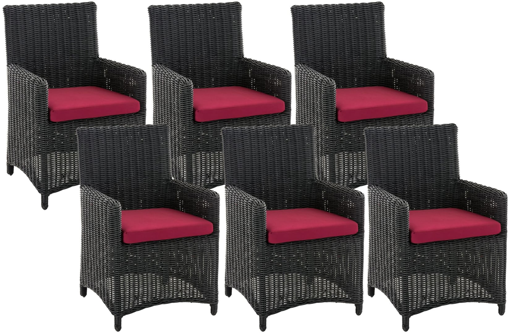 CLP Gartenstuhl 6er Set Fontana, Polyrattan Gartenstühle, Hochlehner mit Sitzkissen, Wetterfeste Garten-Sessel mit Armlehnen, Outdoor …