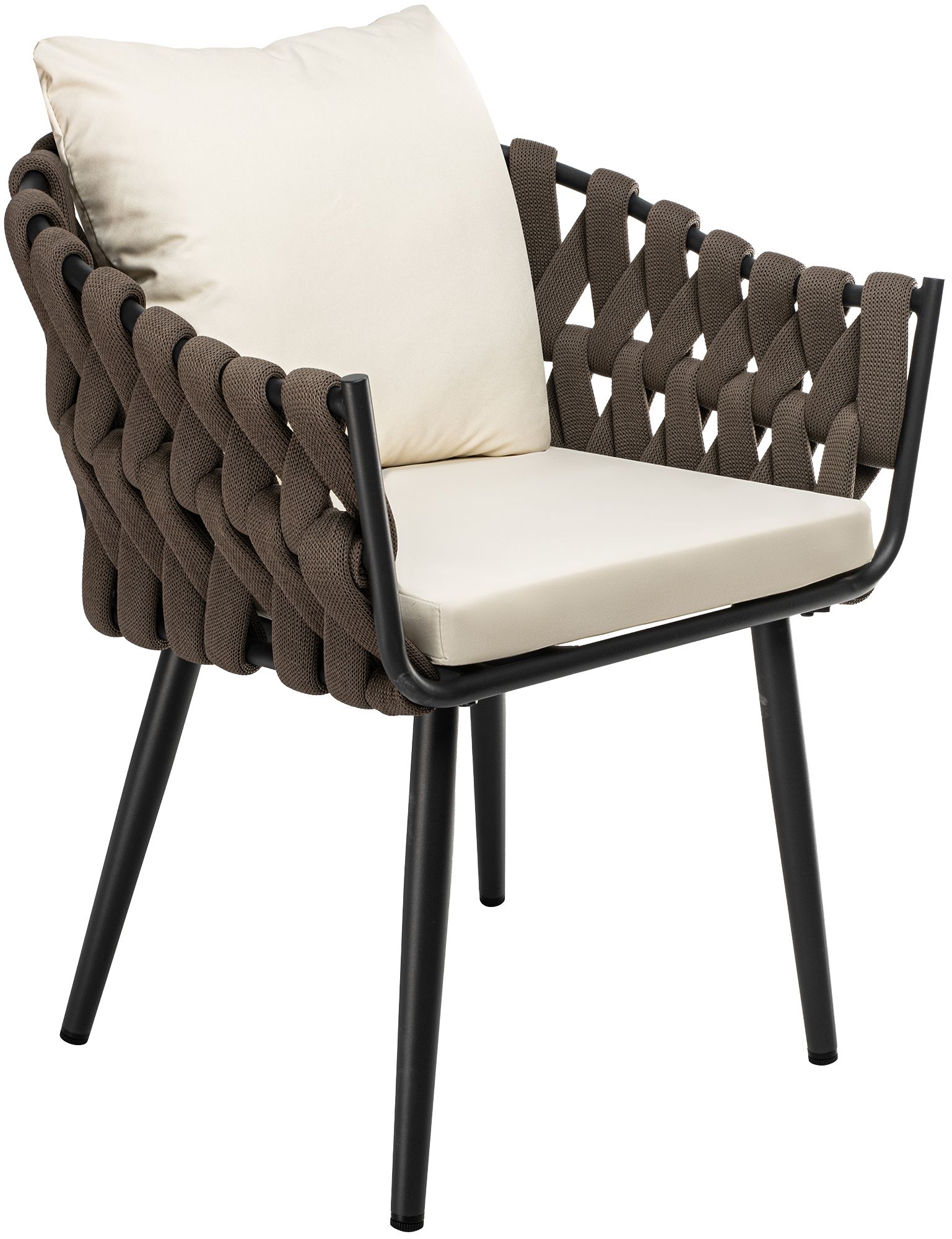 CLP Gartensessel Naxos aus Seilgeflecht Taupe mit Armlehnen, Gartenstuhl f&uuml;r Balkon, Terrasse und Garten, bis 150 kg belastbar 