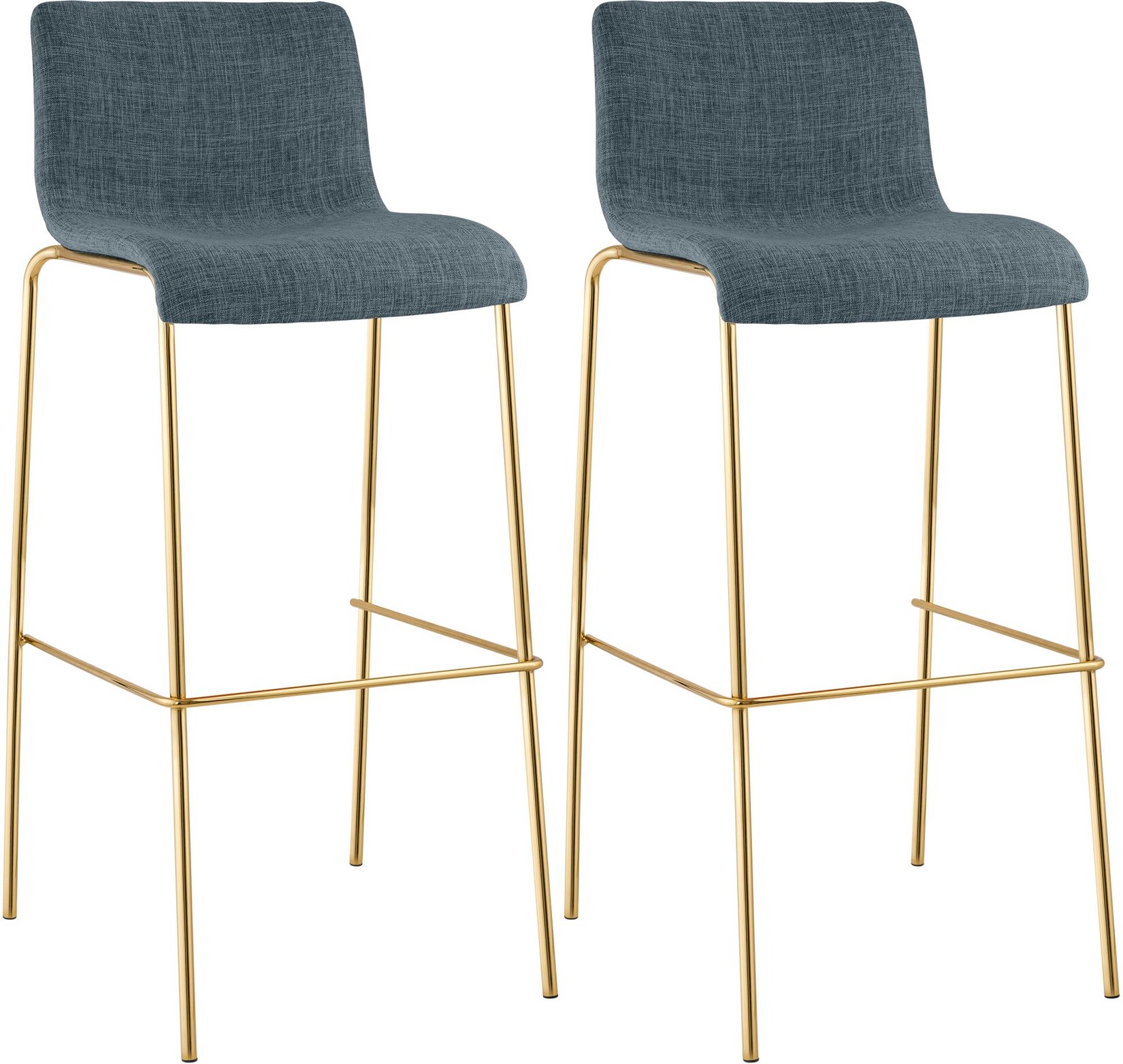 CLP Barhocker 2er Set mit Lehne Hover, Barstuhl stapelbar mit Stoffbezug, Metallgestell Goldoptik, Stapelstuhl bis 150 kg belastbar