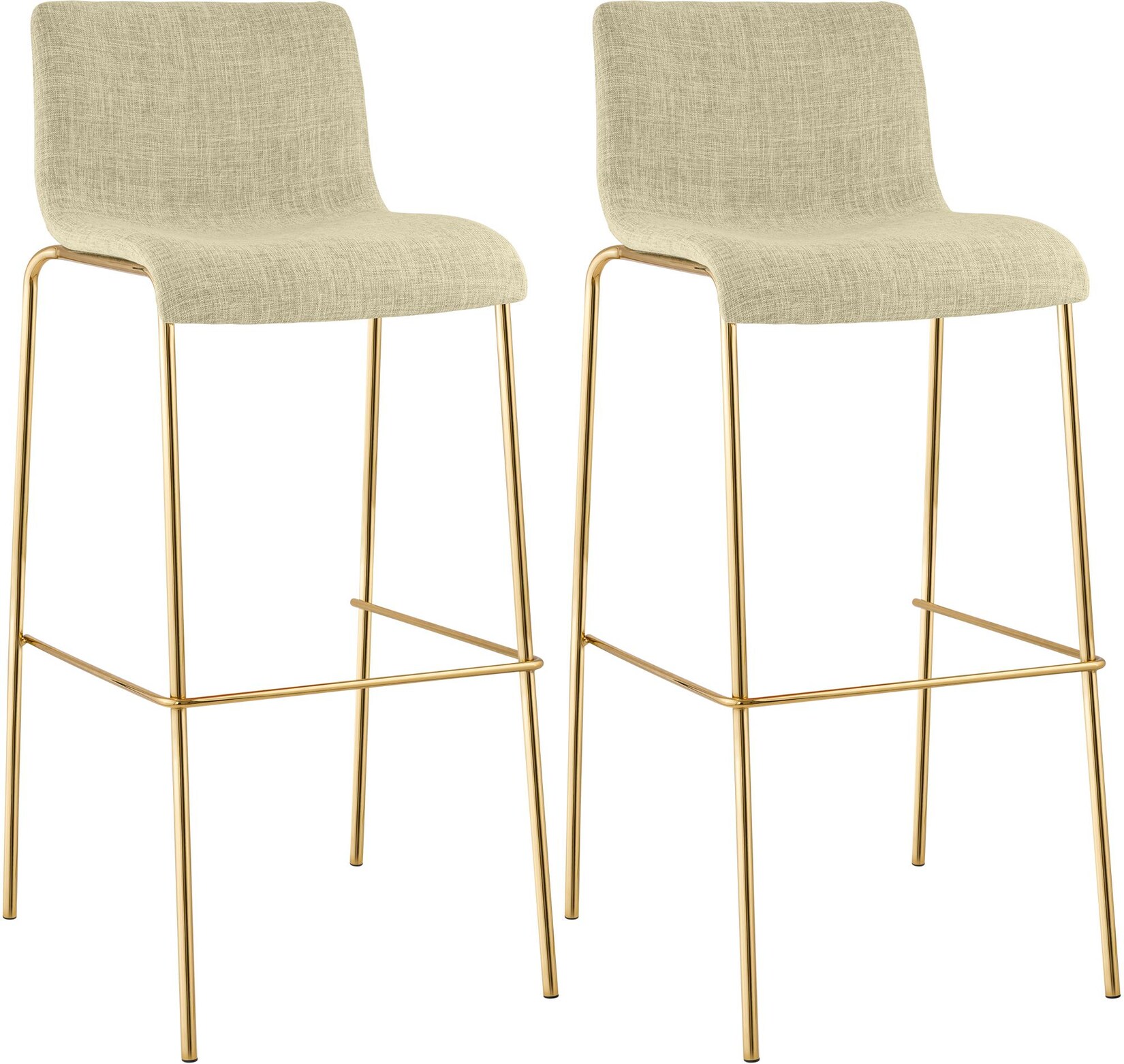 CLP Barhocker 2er Set mit Lehne Hover, Barstuhl stapelbar mit Stoffbezug, Metallgestell Goldoptik, Stapelstuhl bis 150 kg belastbar