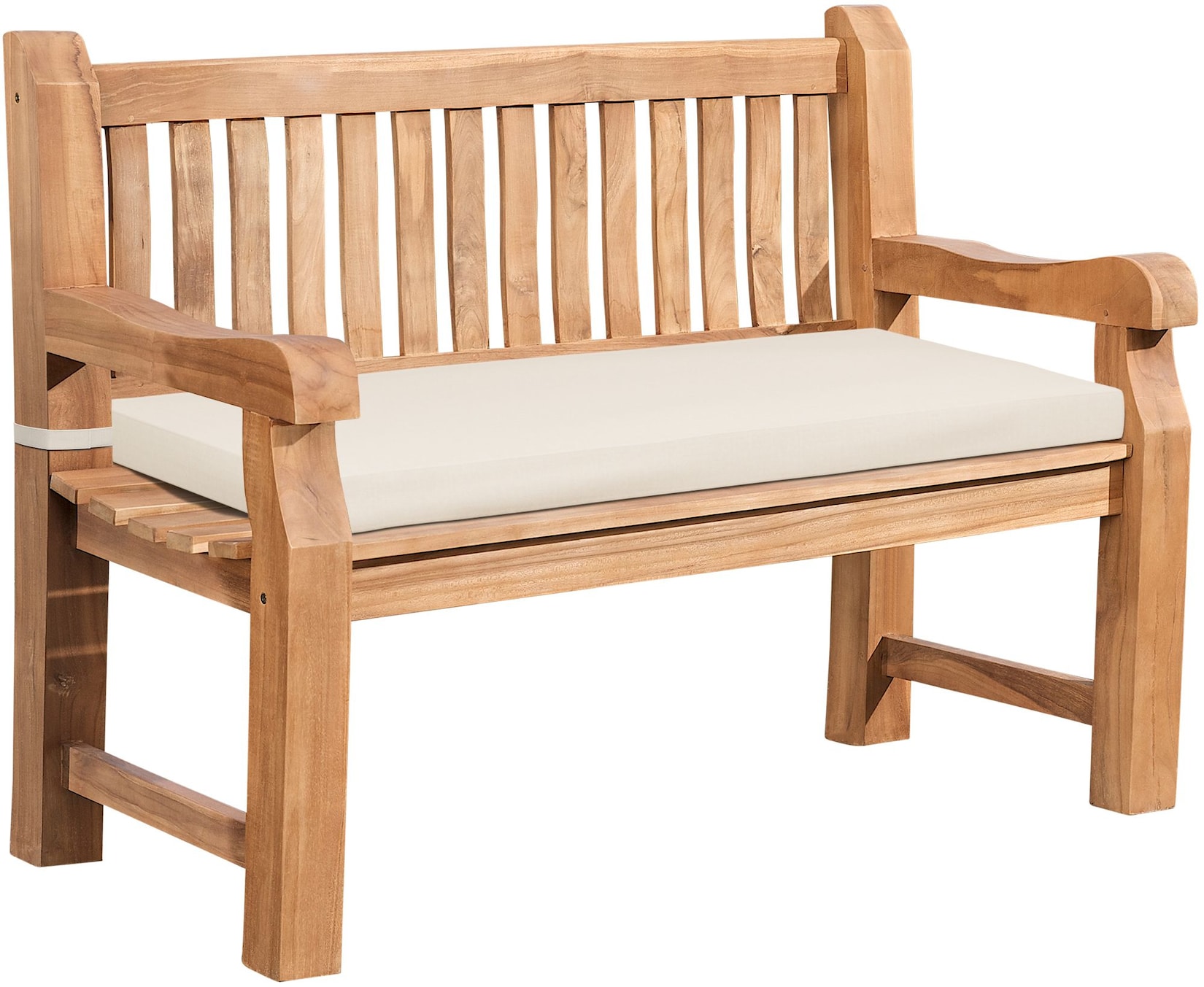 CLP Gartenbank wetterfest Daxon, inklusive Sitzkissen, 2 bis 4 Sitzer, Teakholz robust und pflegeleicht, für Terrasse und Balkon