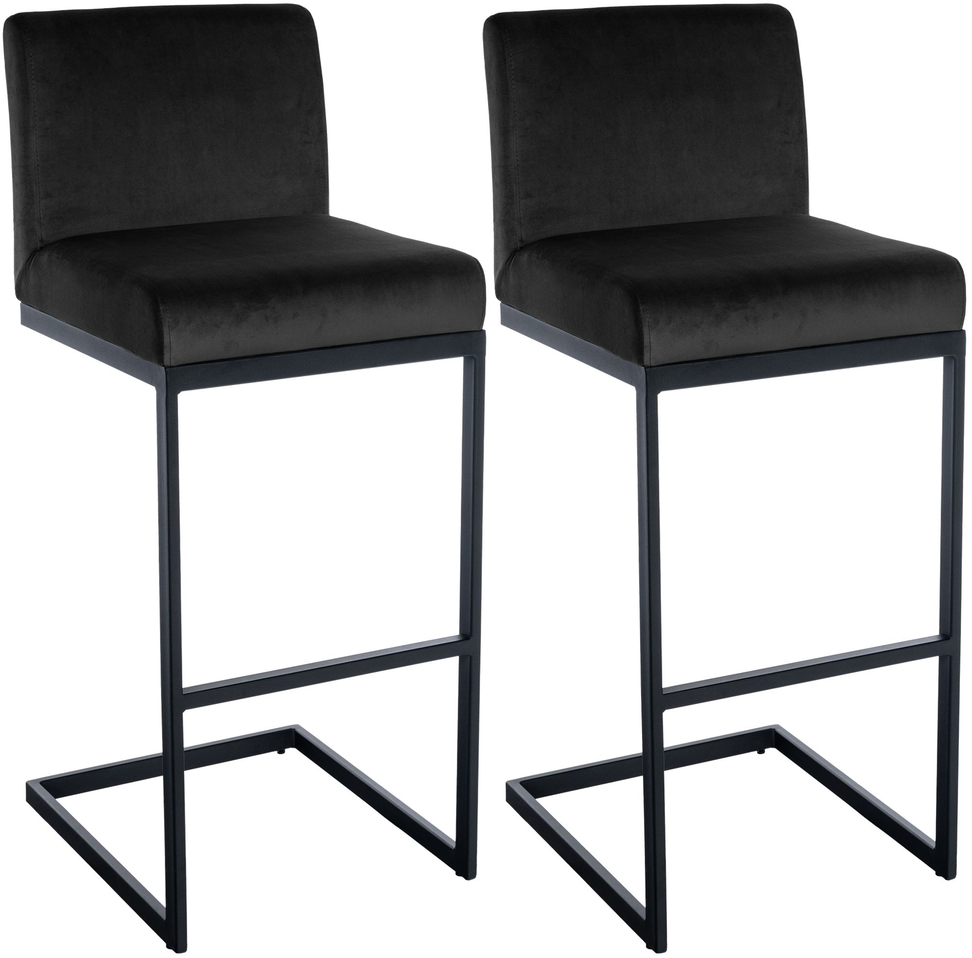 CLP Barhocker 2er Set mit R&uuml;ckenlehne Hopewell, gepolsterte Sitzfl&auml;che aus Samt und Metallgestell mit Fu&szlig;ablage, f&uuml;r K&uuml;che, Esszimmer und Bar 