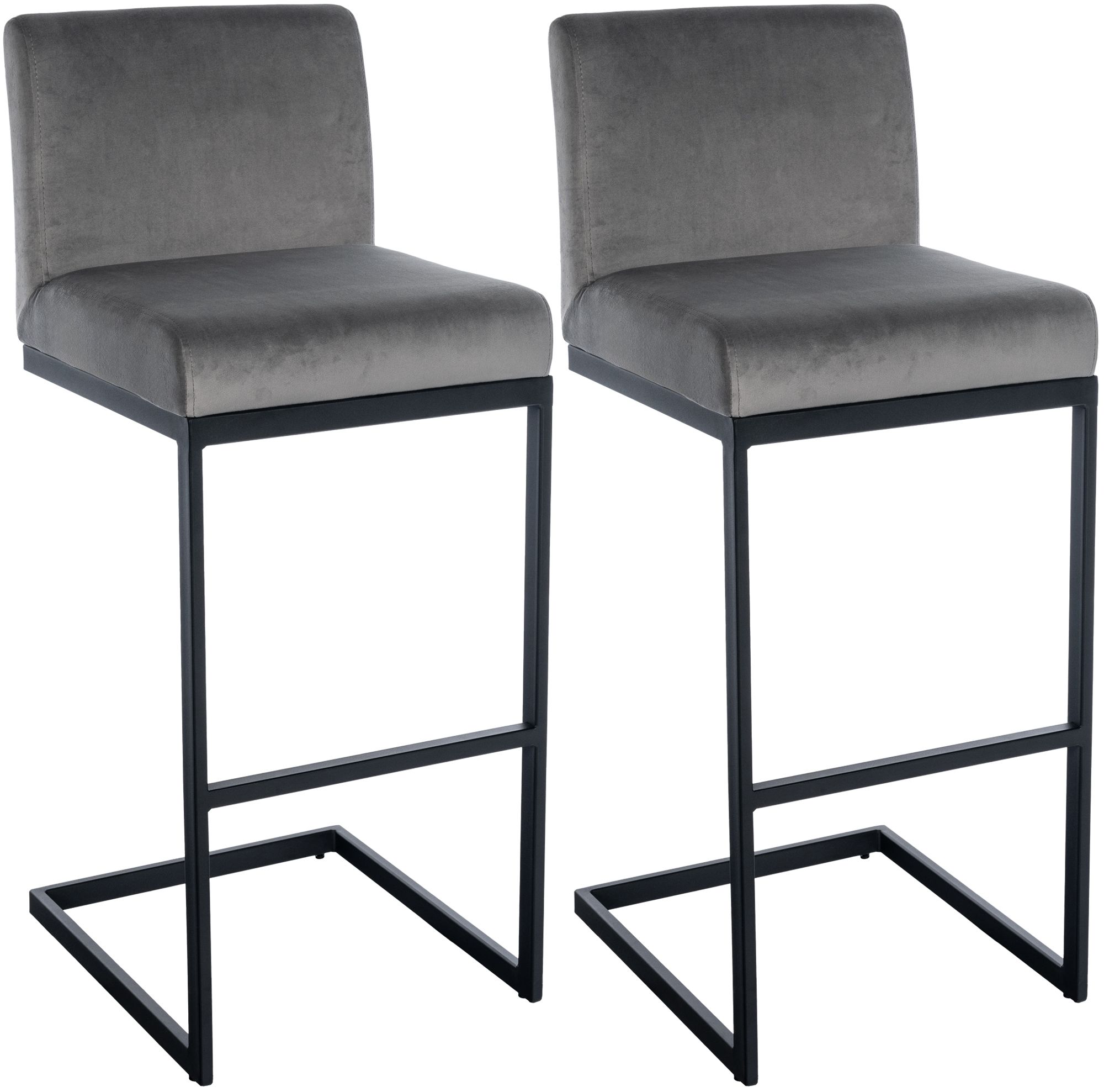 CLP Barhocker 2er Set mit R&uuml;ckenlehne Hopewell, gepolsterte Sitzfl&auml;che aus Samt und Metallgestell mit Fu&szlig;ablage, f&uuml;r K&uuml;che, Esszimmer und Bar 