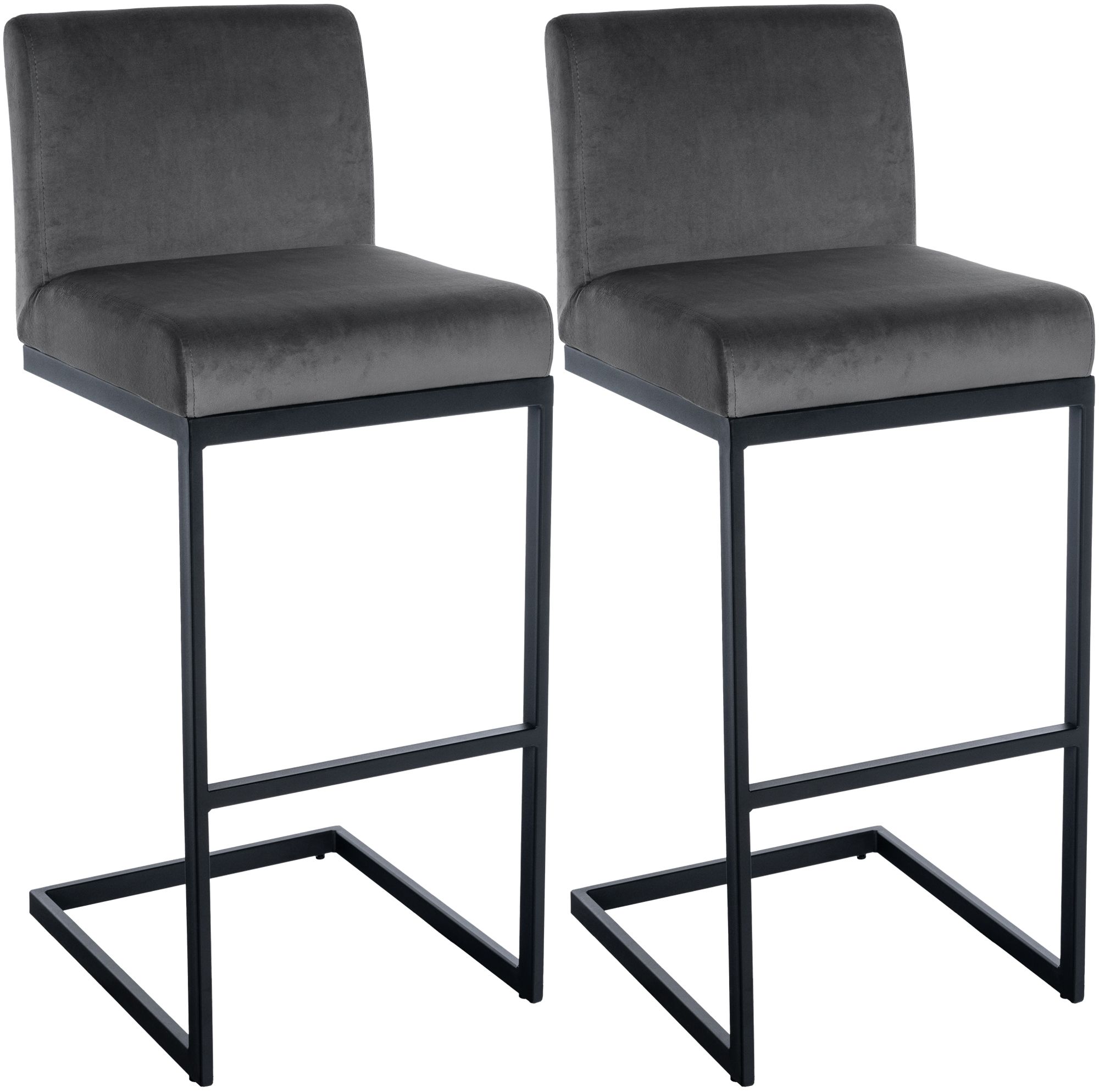 CLP Barhocker 2er Set mit R&uuml;ckenlehne Hopewell, gepolsterte Sitzfl&auml;che aus Samt und Metallgestell mit Fu&szlig;ablage, f&uuml;r K&uuml;che, Esszimmer und Bar 