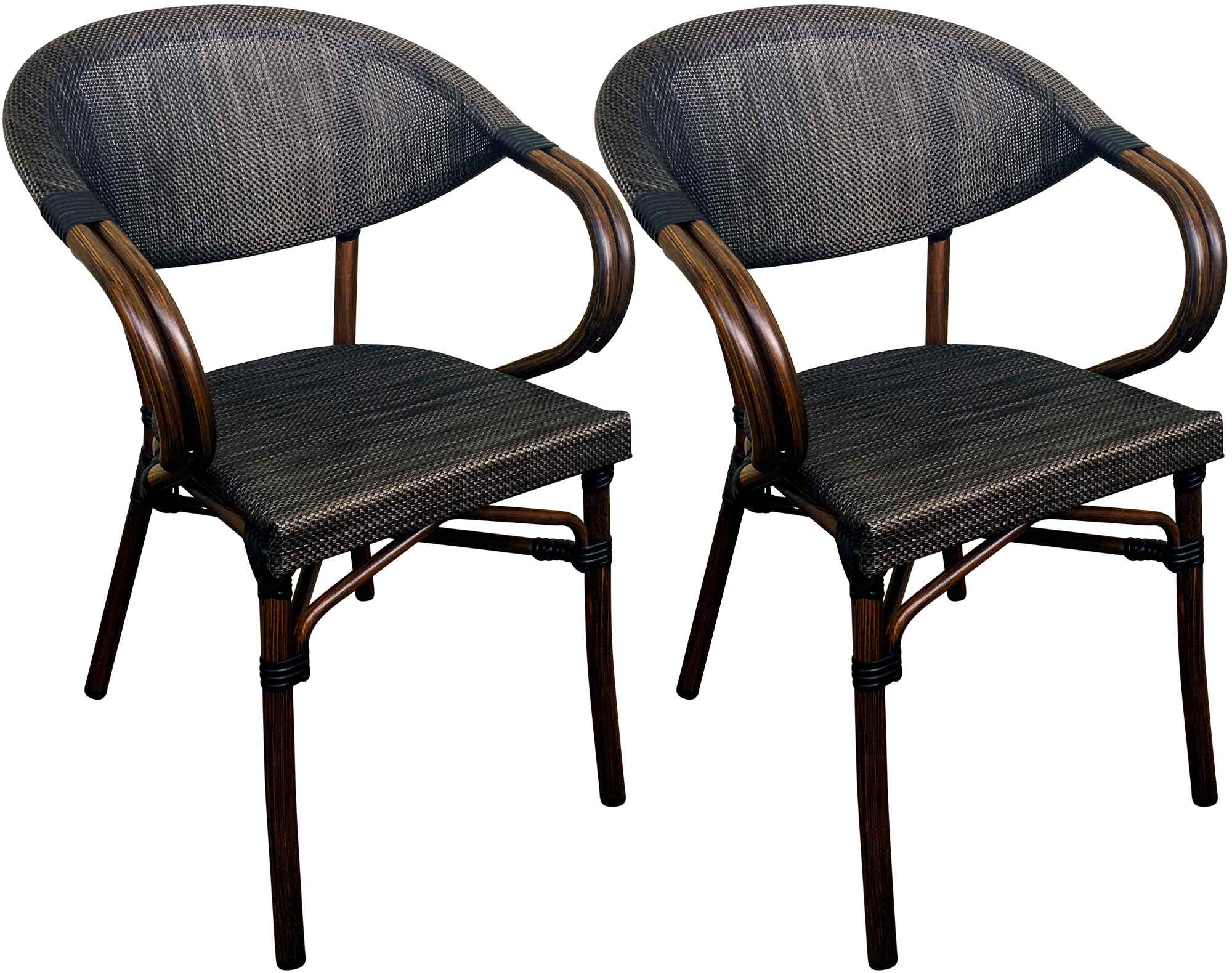 CLP Bistrostuhl 2er Set Sorva mit Armlehnen, aus Aluminium bis 200 kg, Stapelstuhl mit Holzoptik, ideal f&uuml;r Garten, Balkon und Terrasse 