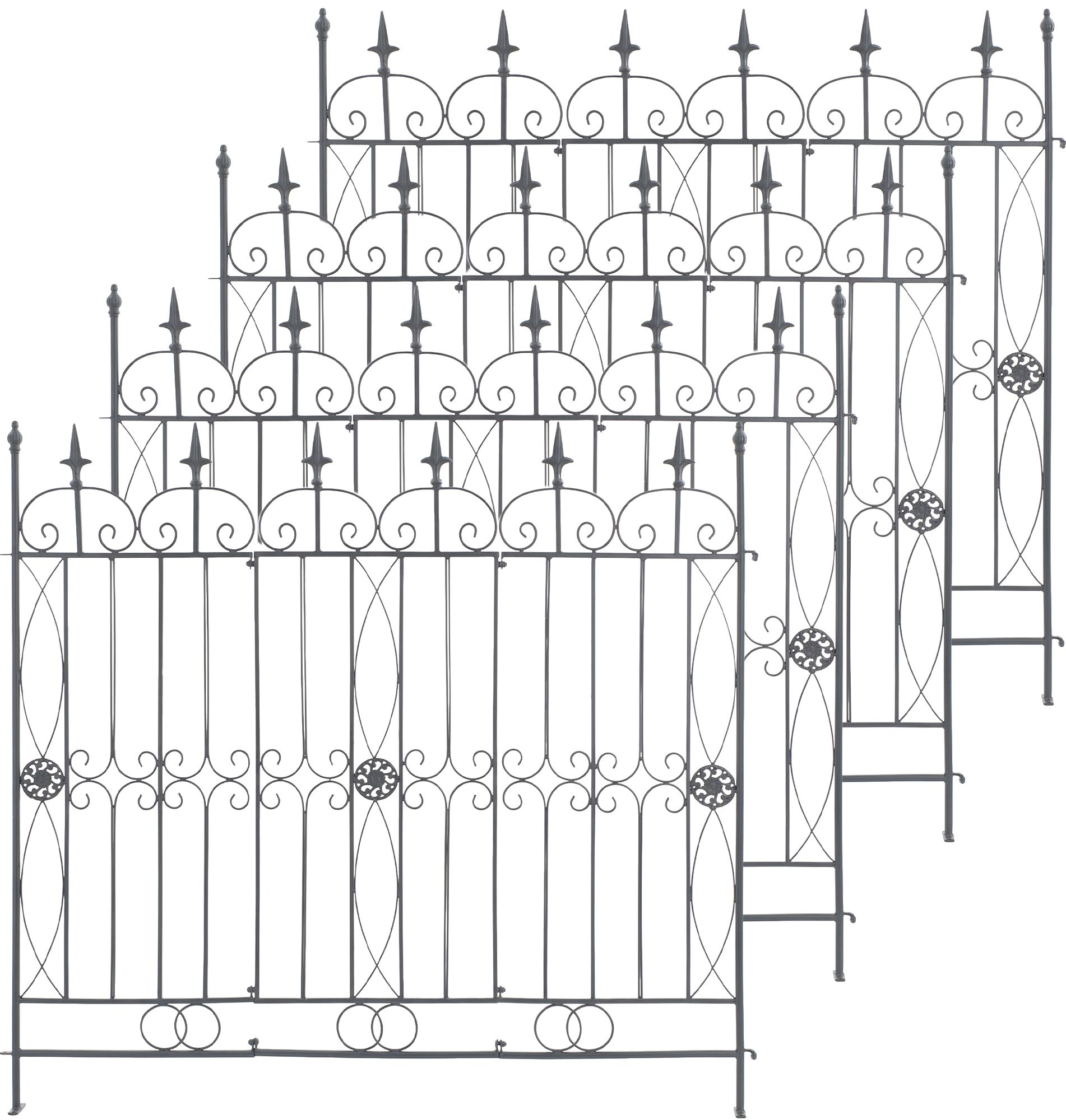 CLP 4er Set Eisen-Gartenz&auml;une Mangold Eisen, modularer Steckzaun ohne Betonieren, Rankzaun im Landhausstil f&uuml;r Garten und Terrasse 
