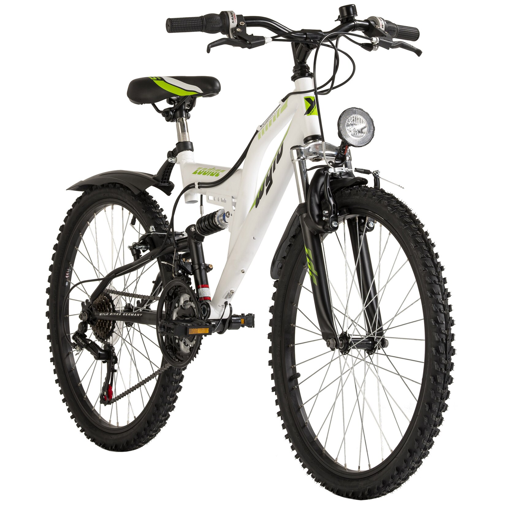 WYLD Kinder-Mountainbike Fully ATB 24'' Zodiac weiß-grün änge RH 38 cm