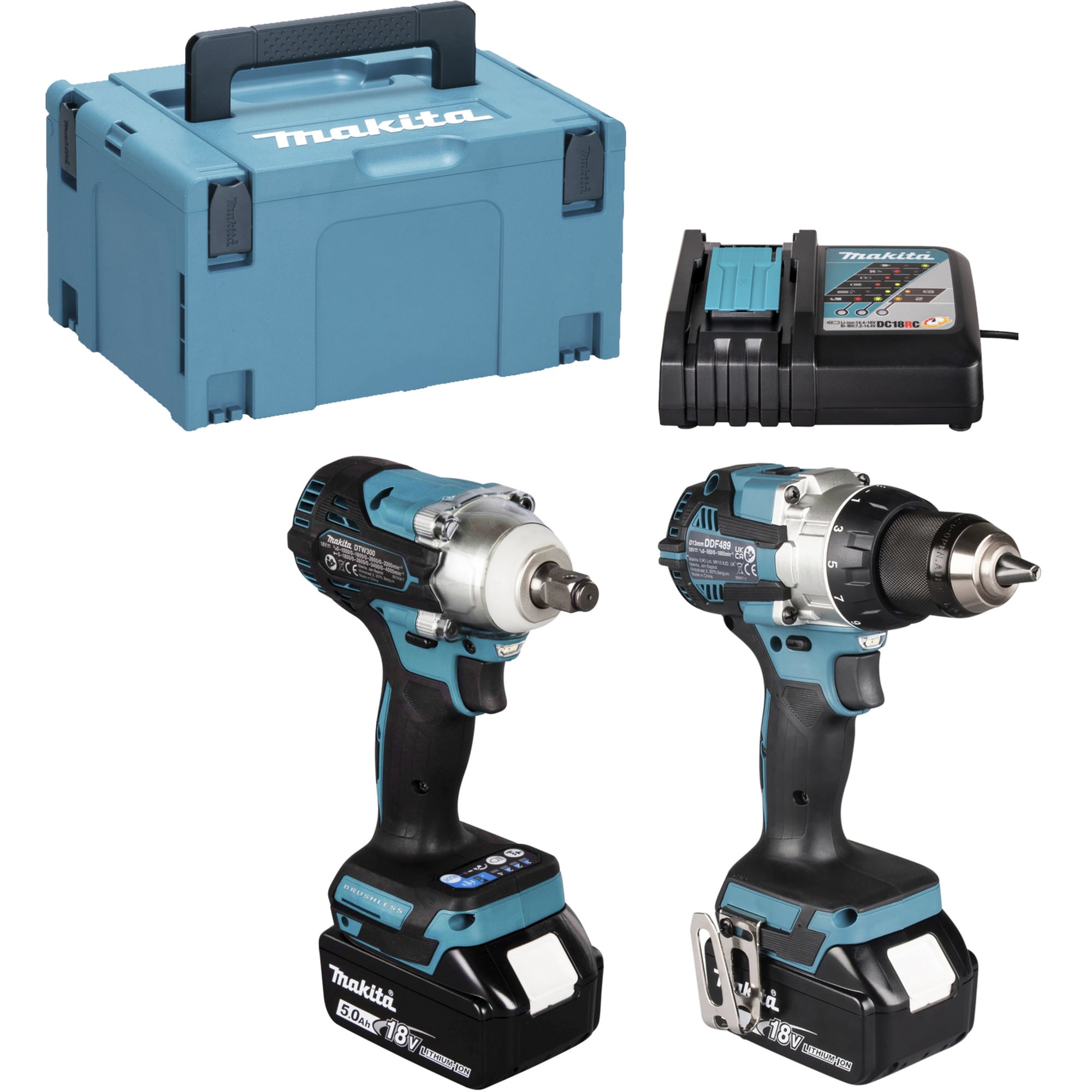 Makita Schrauber Akku-Kombo-Kit DLX2533TJ, Akku-Bohrschrauber DDF489Z + Akku-Schlagschrauber DTW300Z, 18Volt - Bild 1