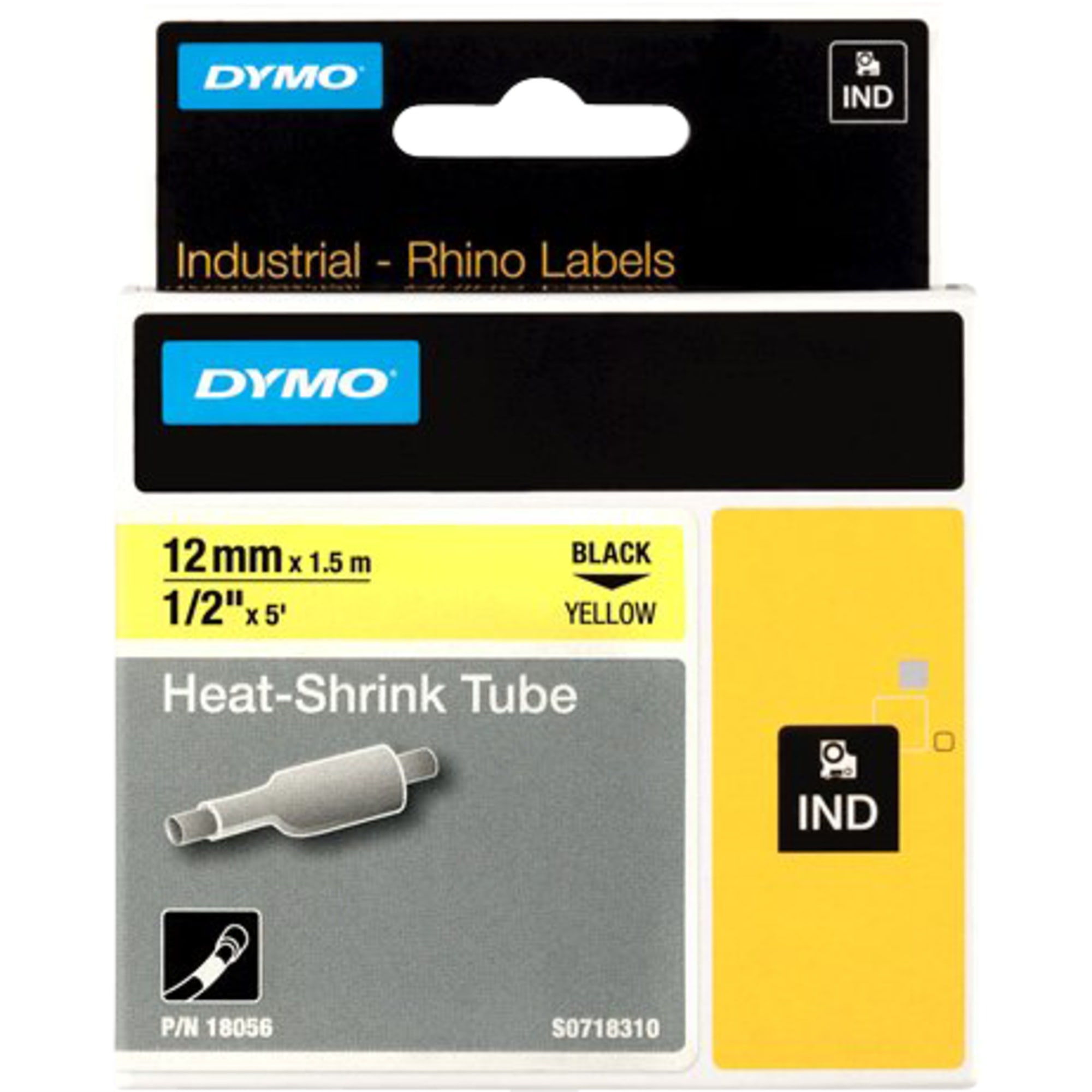 Dymo Etiketten- Schrumpfschlauch Rhino IND ORIGINAL Hei&szlig;schrumpfschlauch 12mm x 1,5m, schwarz auf gelb - Bild 1