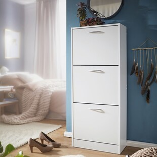 Schuhkipper mit 3 Fächern für 18 Paar Schuhe Schuhkommode Schuhschrank Holz Weiß 