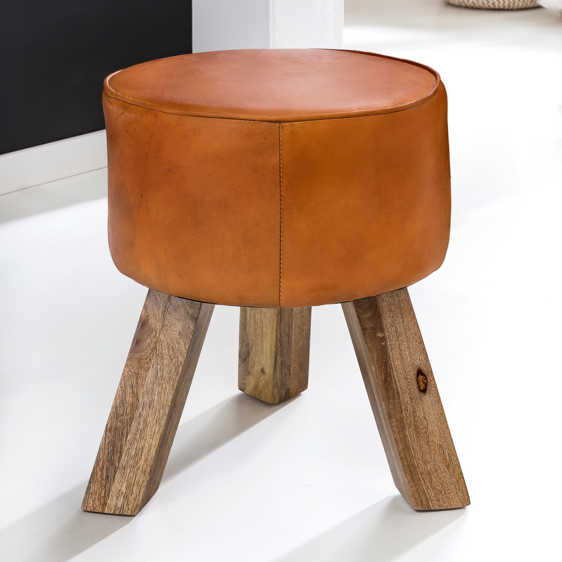 FineBuy Sitzhocker FB45553 Holz 37x45x37 cm Modern Design Hocker mit Leder 