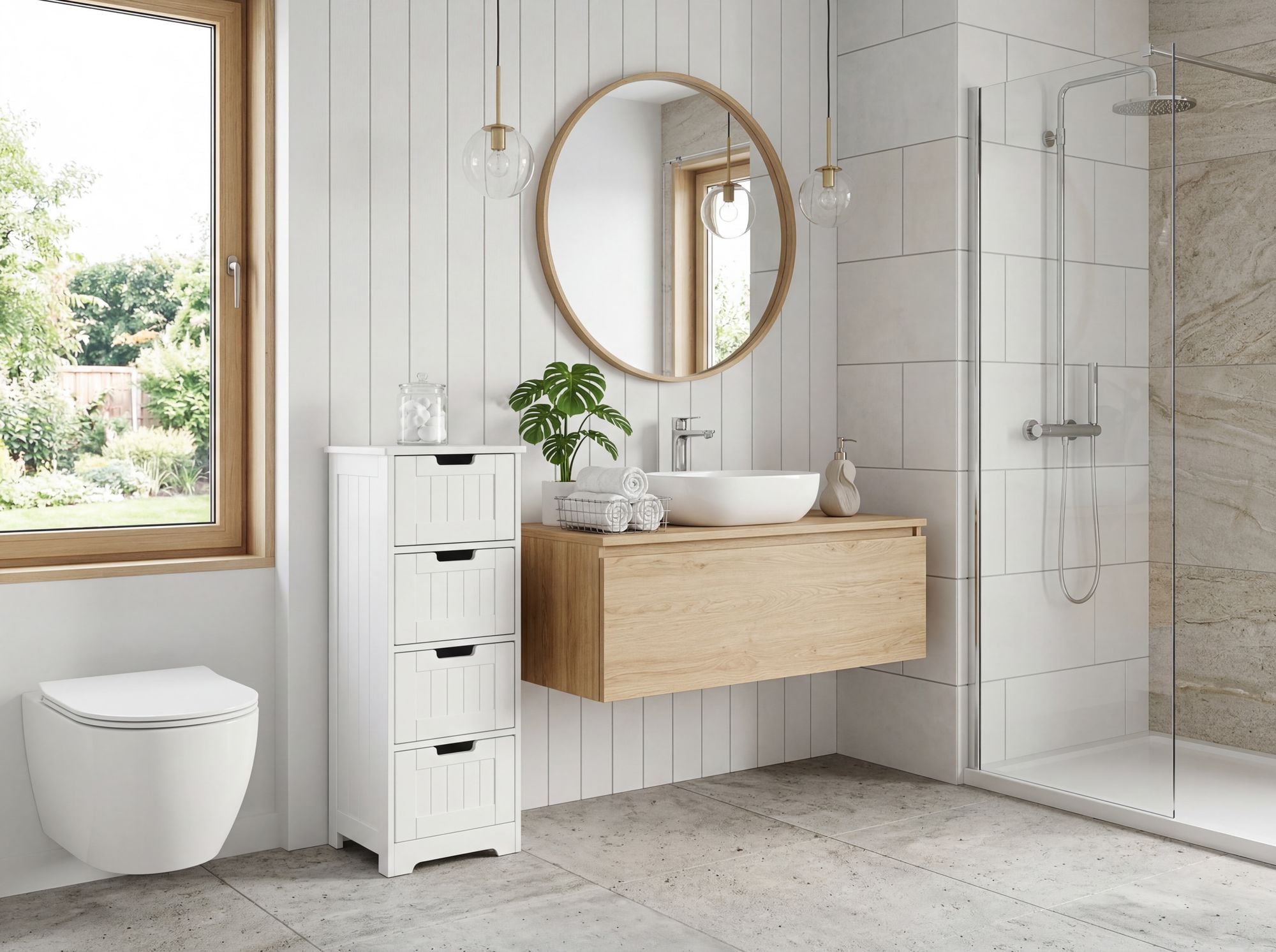 Badschrank Landhaus Badezimmerschrank Holz weiß Schubladen Beistellschrank klein bei Marktkauf online bestellen