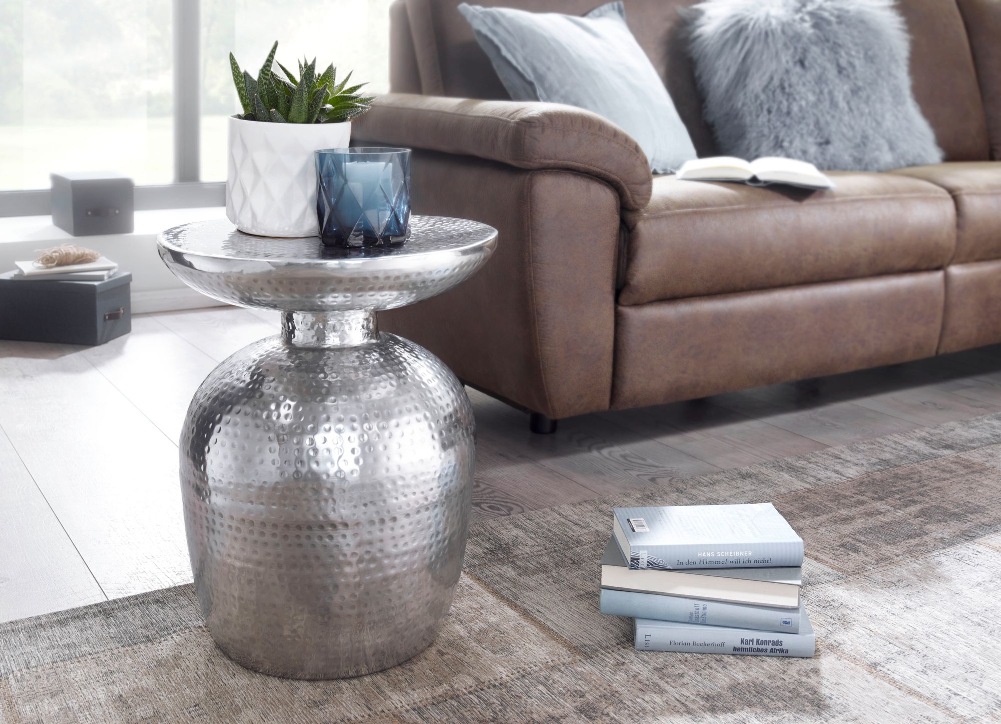 FineBuy Beistelltisch &Oslash; 36,5 cm Tisch Alu Couchtisch Wohnzimmertisch Ablagetisch 
