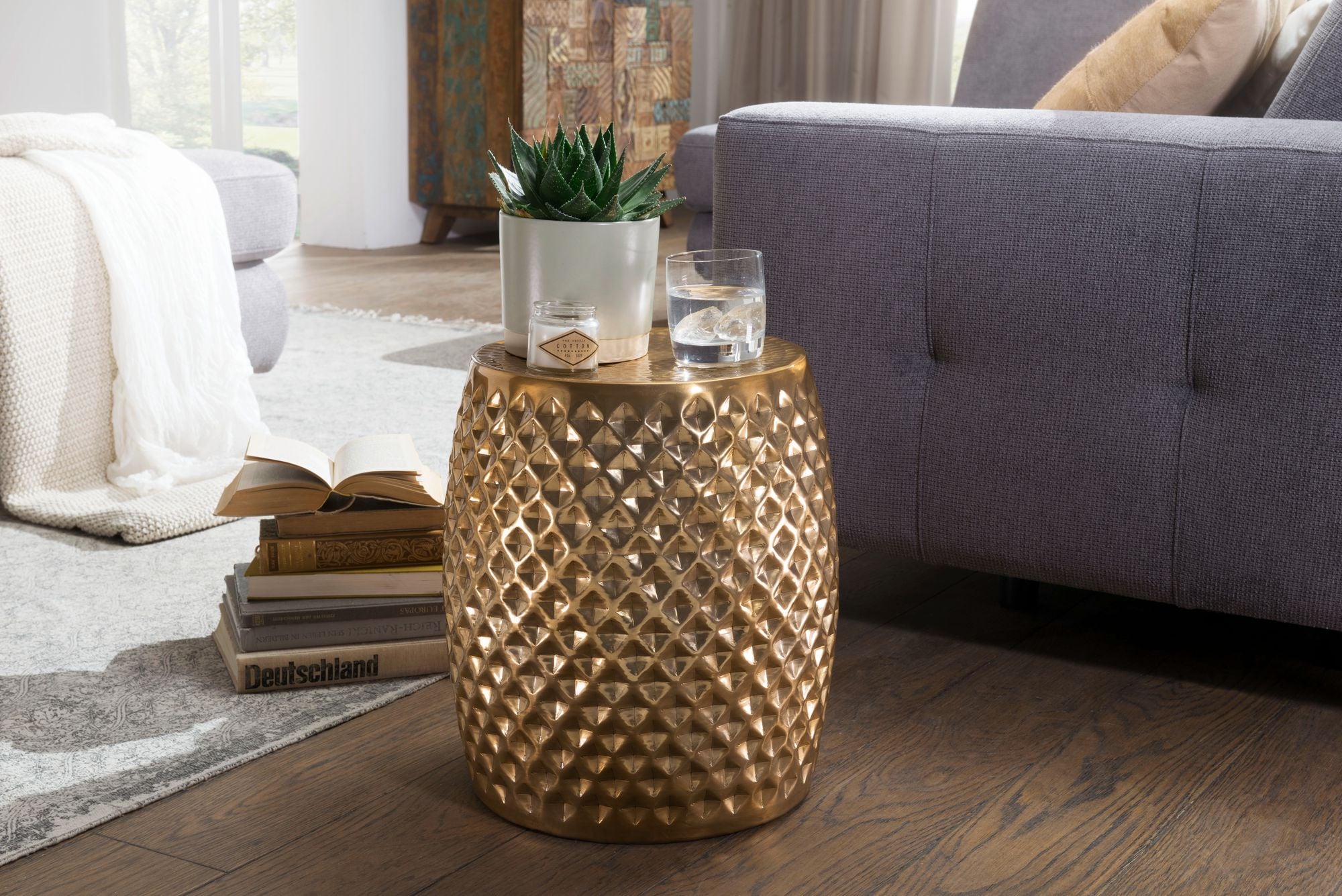 FineBuy Beistelltisch Wohnzimmertisch Alu Tisch Ablagetisch Couchtisch 