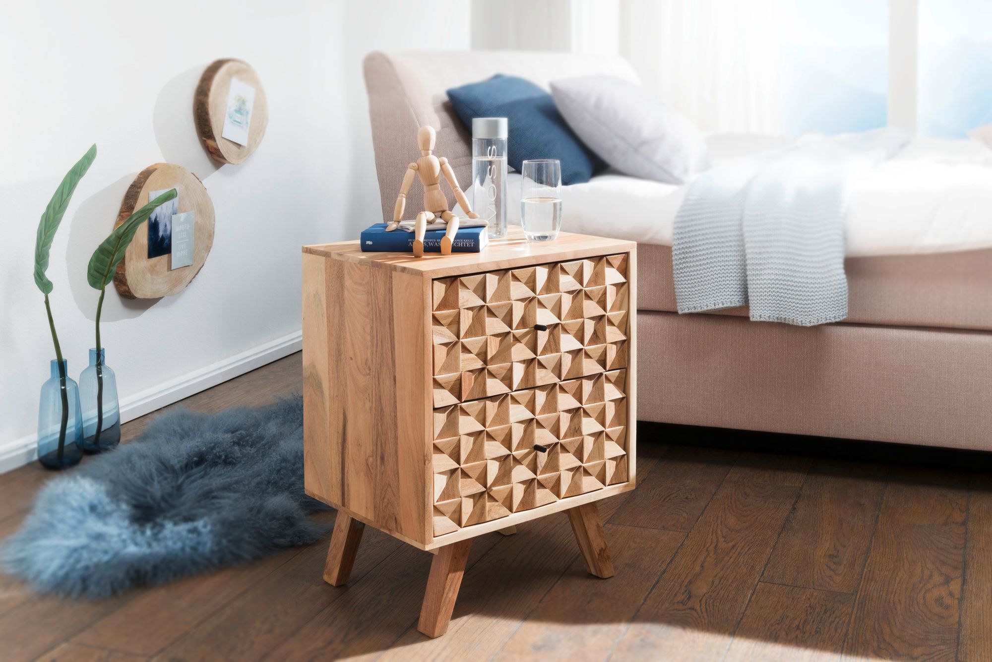Nachttisch Akazie Massiv Nachtkonsole Boxspringbett Nachtkästchen 2 Schubladen bei Marktkauf online bestellen