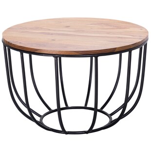 FineBuy Couchtisch Sheesham rund Ø 60 cm Wohnzimmertisch Metallgestell 