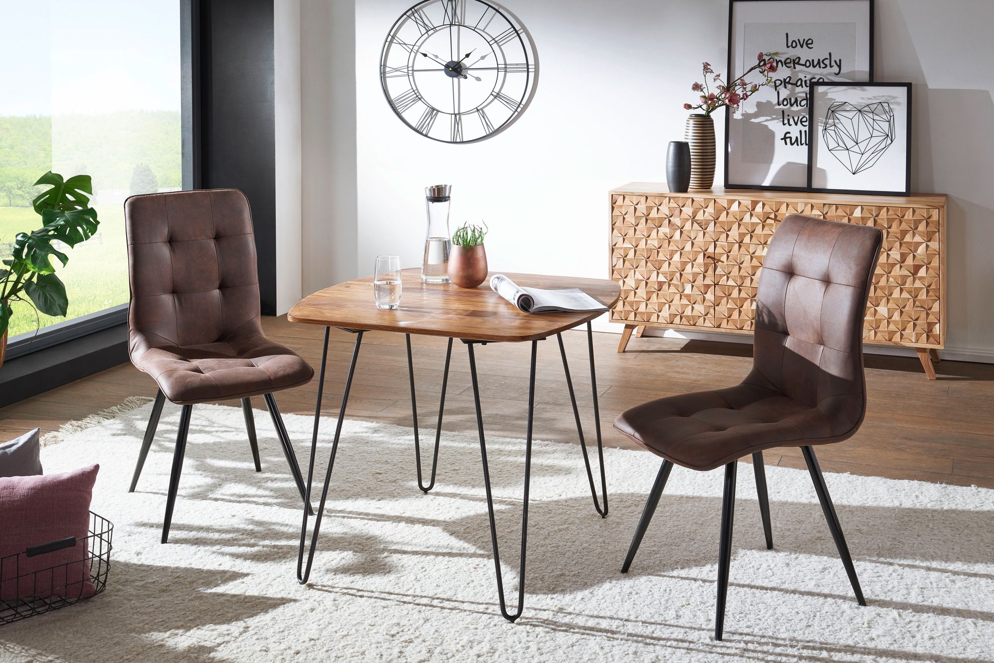 FineBuy Esszimmertisch Esstisch mit Metallbeinen Tisch Massivholz Holztisch 