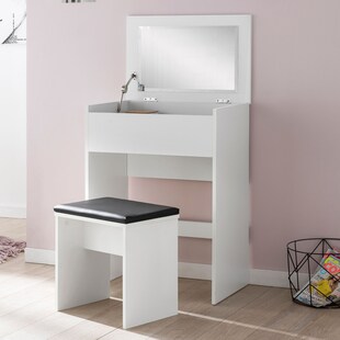 FineBuy Schminktisch FB51641 Kosmetiktisch Frisiertisch Weiß Spiegel & Hocker 