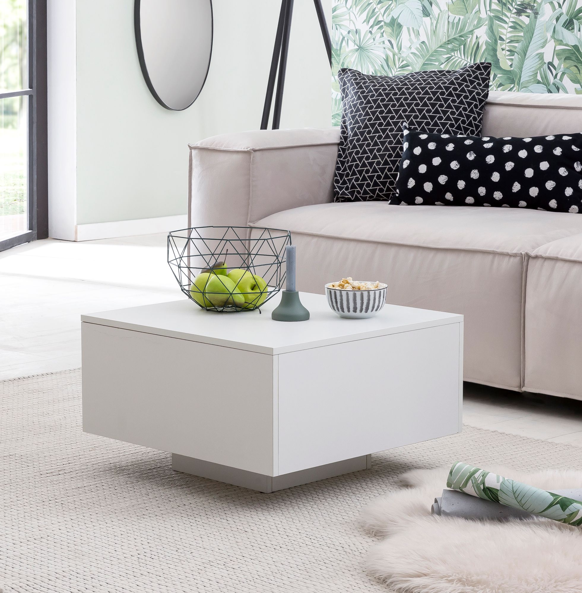 FineBuy Couchtisch Wei&szlig; 60 x 60 cm Wohnzimmertisch Beistelltisch Quadratisch 