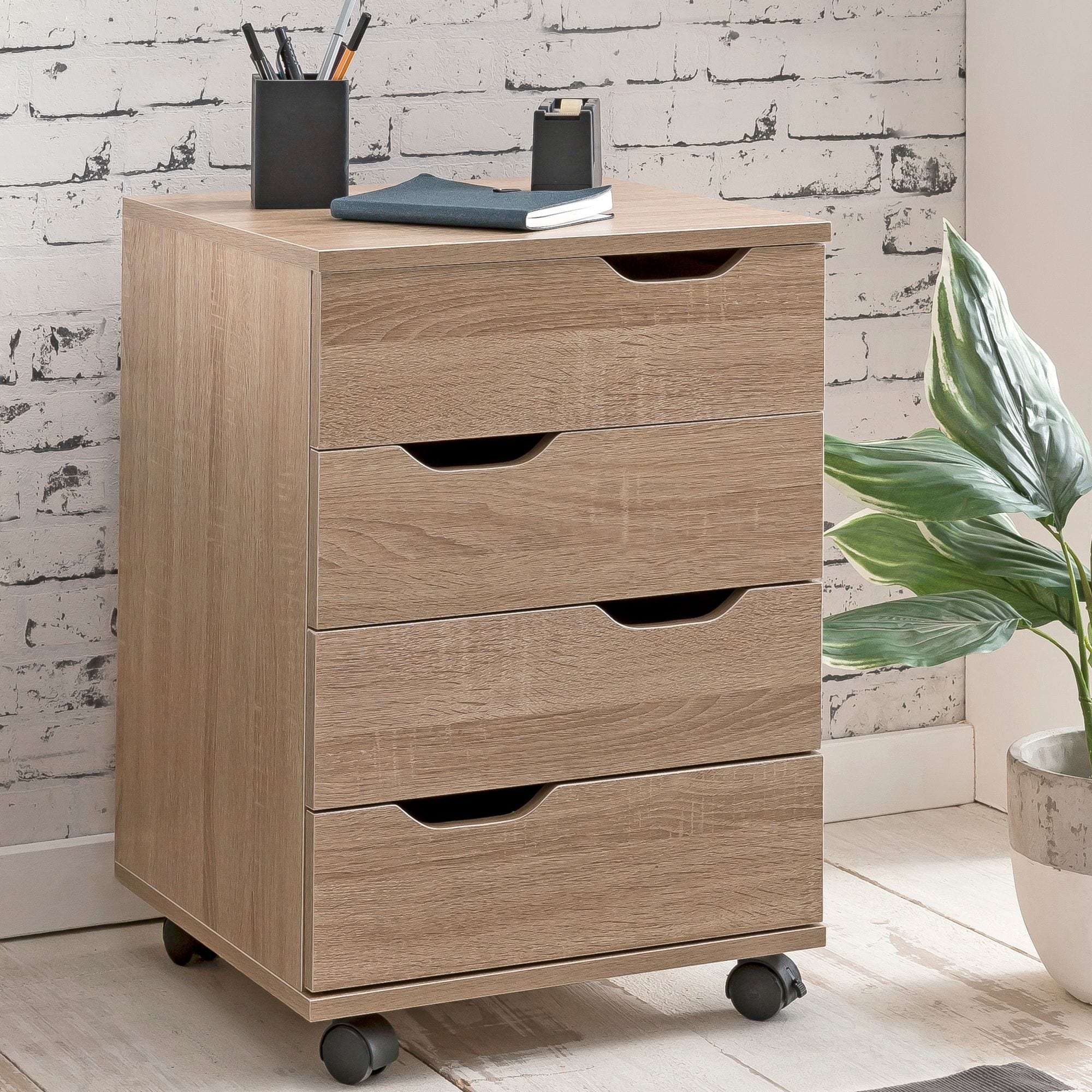FineBuy Rollcontainer Schreibtischcontainer 40 x 60 x 40 cm Holz B&uuml;ro 