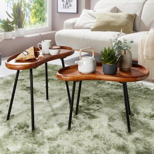 Couchtisch 2-teilig Massivholz Satztische Wohnzimmertisch Nierentisch Holz-Tisch 