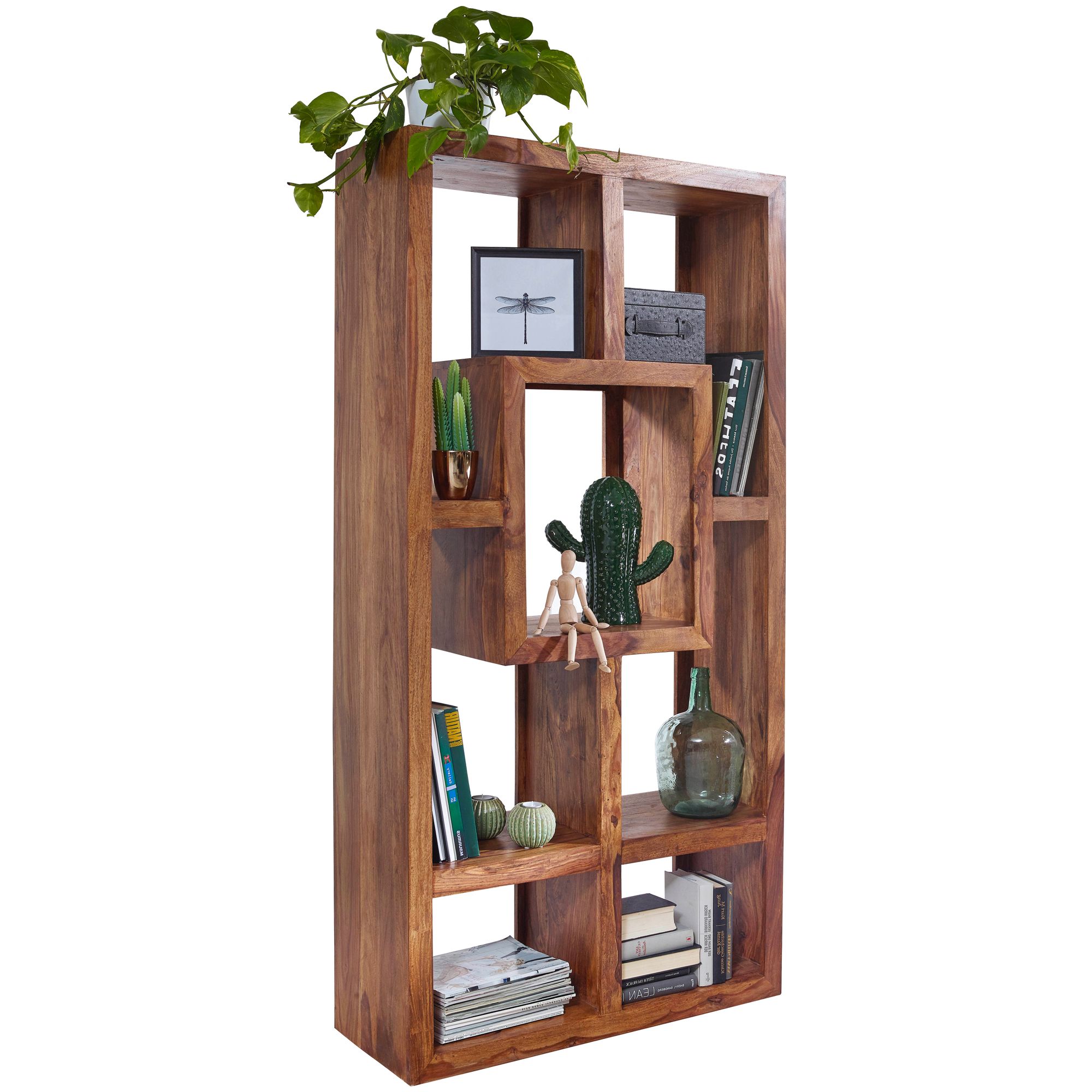 FineBuy Design B&uuml;cherregal Massiv Sheesham 180cm Massivholz Raumteiler Regal 