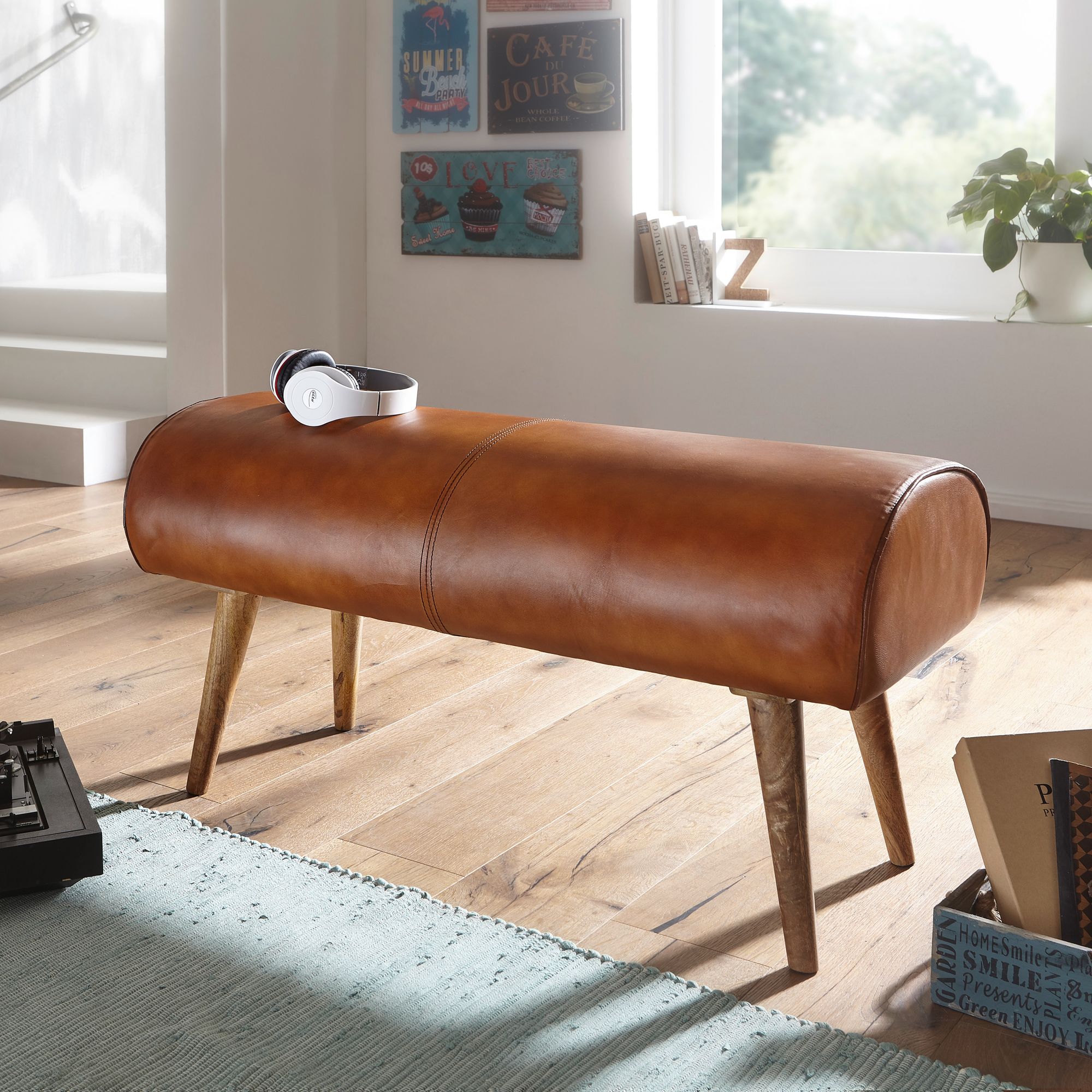 Sitzbank Turnbock 100 cm Echtleder Lederhocker Sprinbock Hocker Garderobenbank 