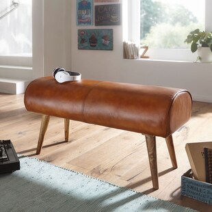 FineBuy Sitzbank Echtleder 100 cm Springbock Lederbank Flurbank Massivholz Bank 