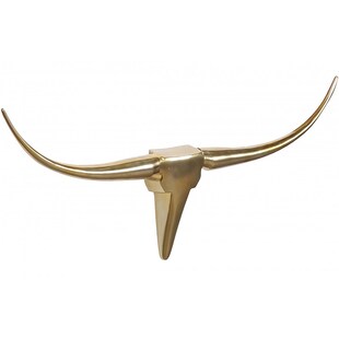 FineBuy Deko Geweih Bull M Aluminium Design Hörner 100cm Wanddekoration Gold 