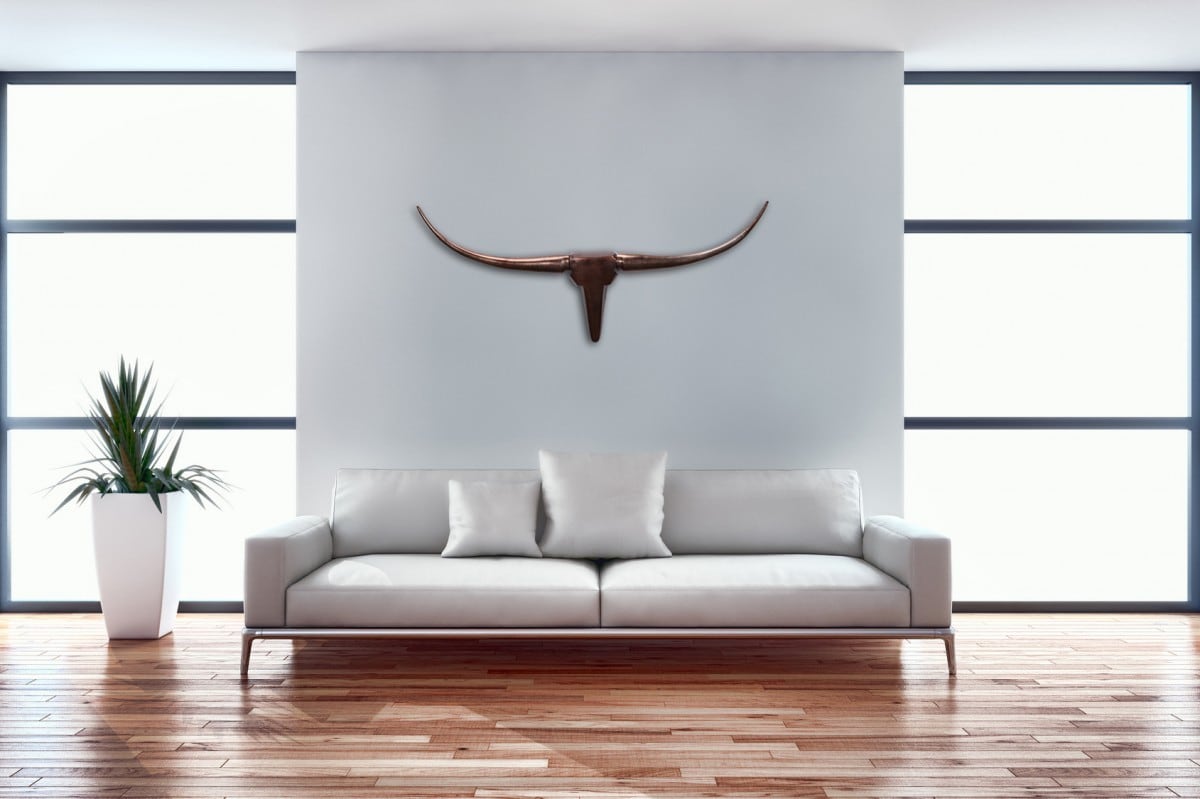 FineBuy Deko Geweih Bull M Aluminium Design H&ouml;rner 100cm Wanddekoration Bronze 