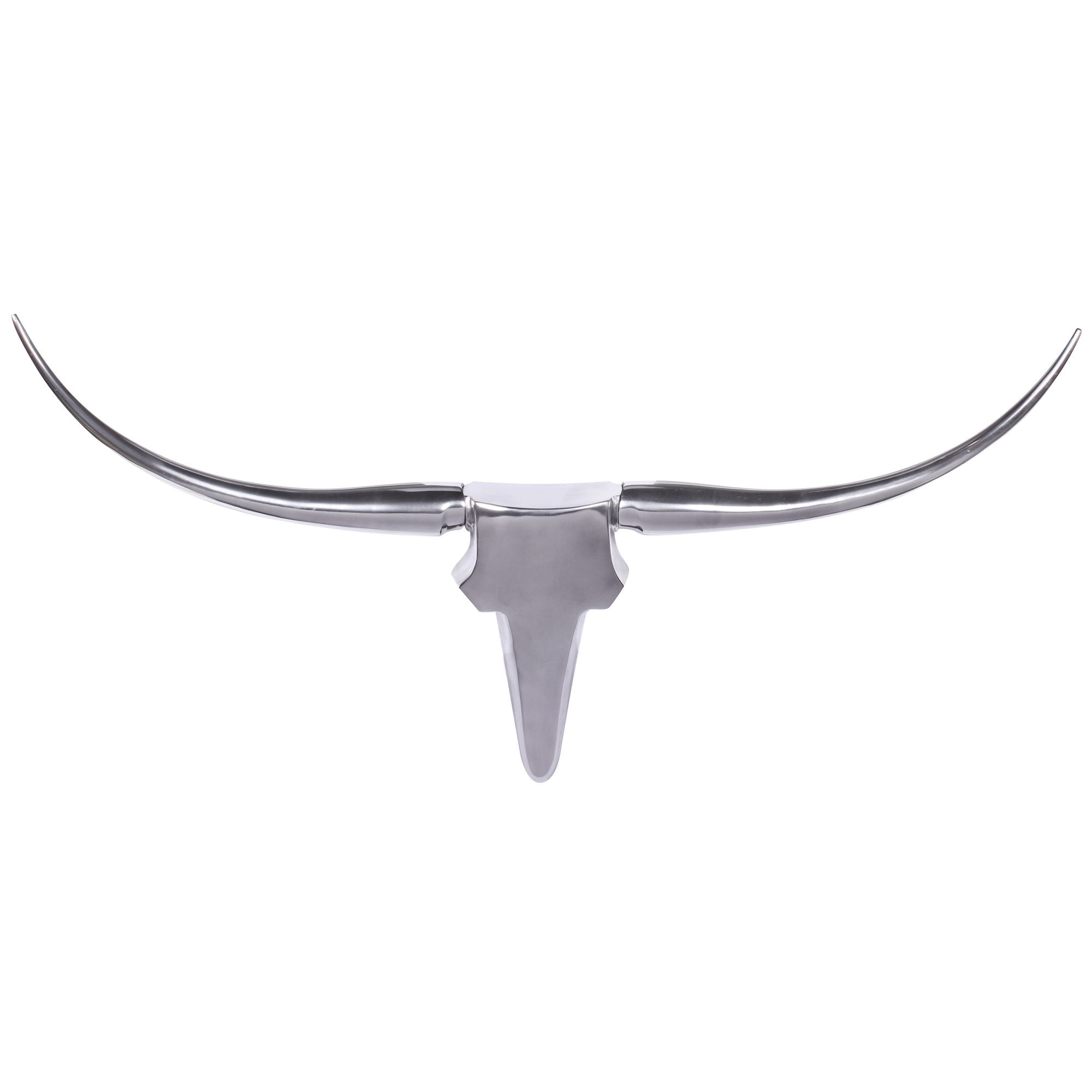 FineBuy Bull Geweih L Wanddekoration 125 cm breit Aluminium silber Wandgeweih 