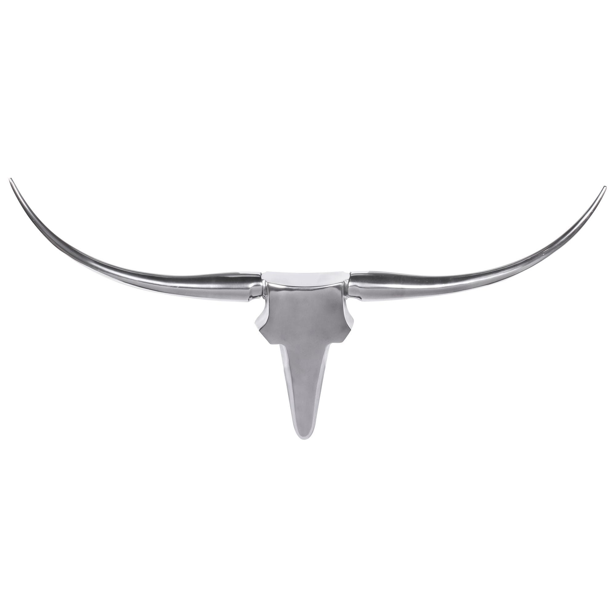 FineBuy Deko Geweih Bull M Aluminium Design H&ouml;rner 100cm Wanddekoration Silber 