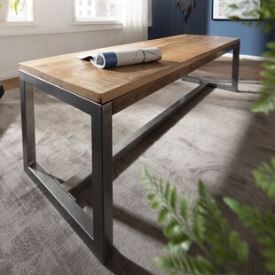 FineBuy Esszimmerbank Mango Massivholz 120x46x45 cm Holzbank Essbank ohne Lehne 