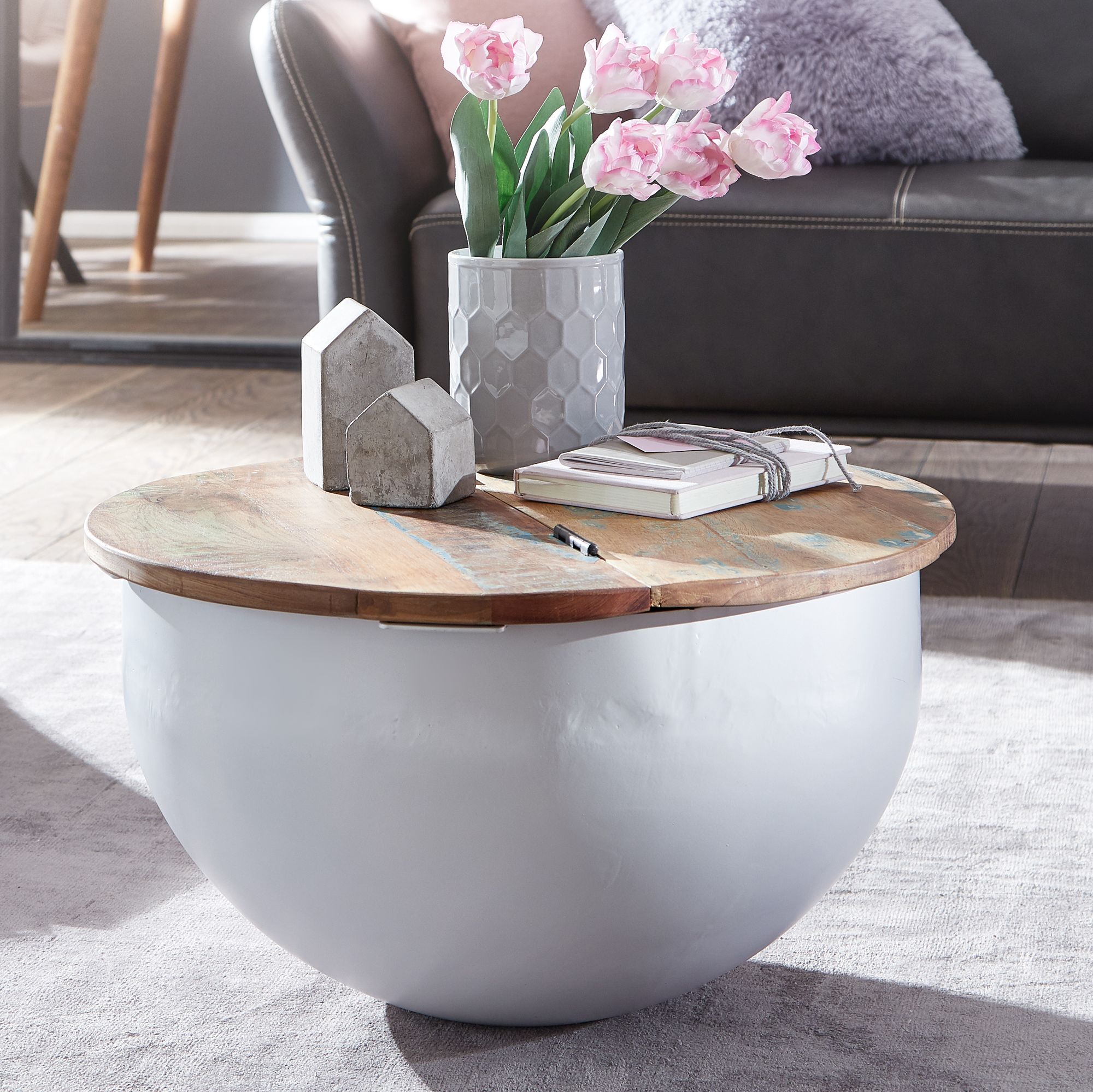 FineBuy Couchtisch Massivholz &Oslash; 60cm Wohnzimmertisch Rund Sofatisch Tisch Modern 