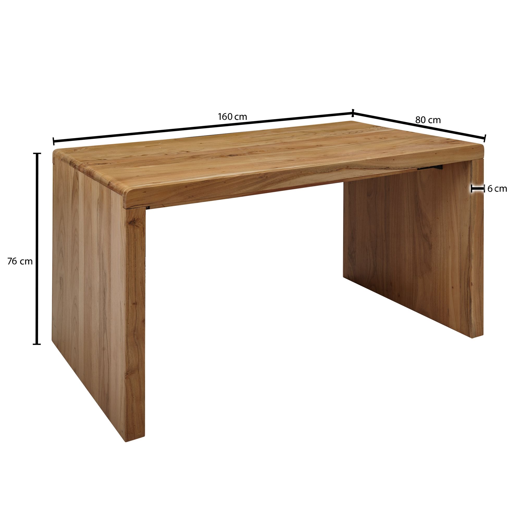 FineBuy Schreibtisch 160 x 80 x 76 cm Akazie Massiv B&uuml;rotisch B&uuml;rom&ouml;bel 