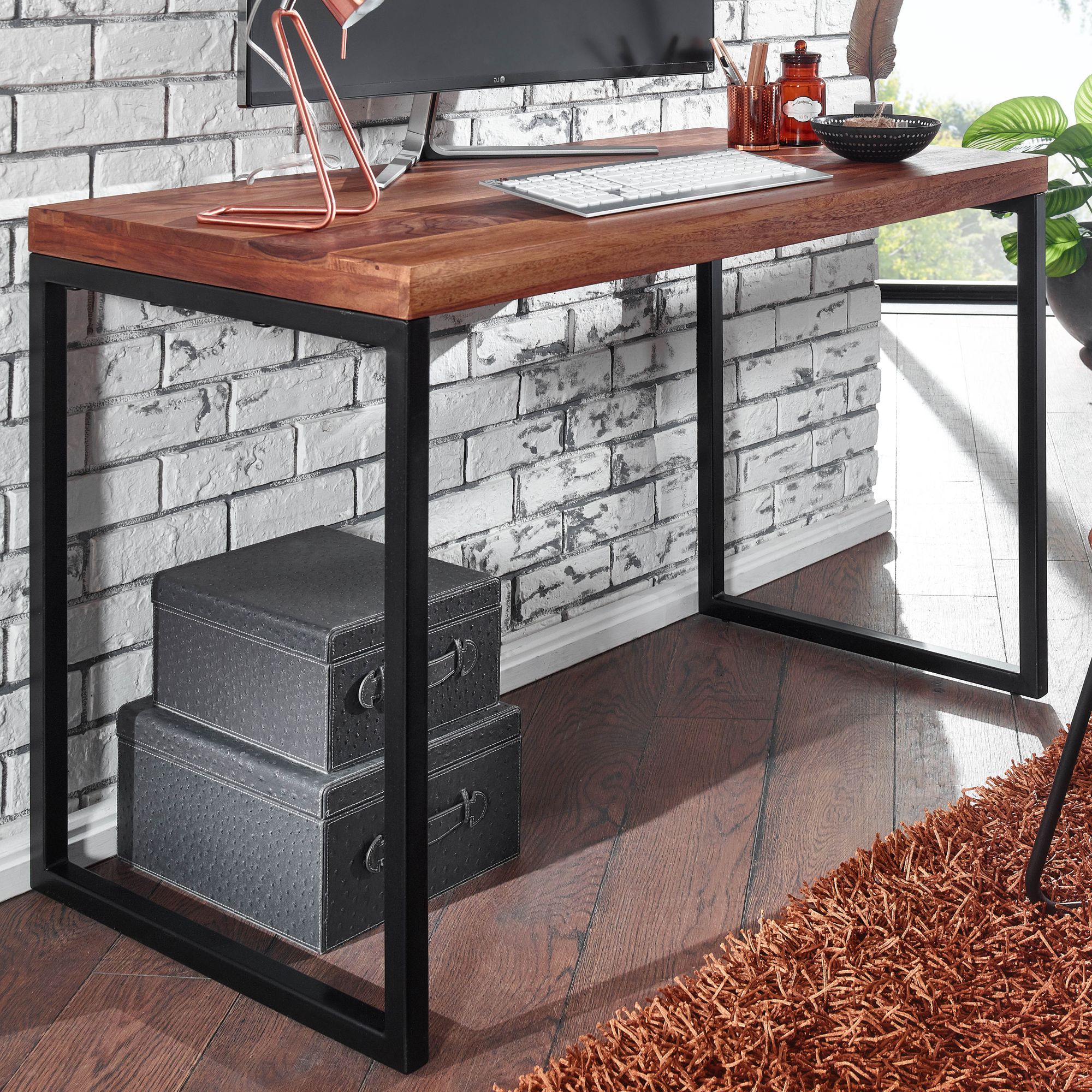 Schreibtisch FineBuy B&uuml;rotisch Massivholz 117x59x76,5 cm Computertisch Tisch 