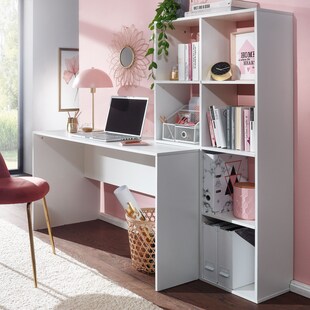 Schreibtisch FineBuy Bürotisch mit Regal 170 cm Weiß Computertisch Tisch Modern 
