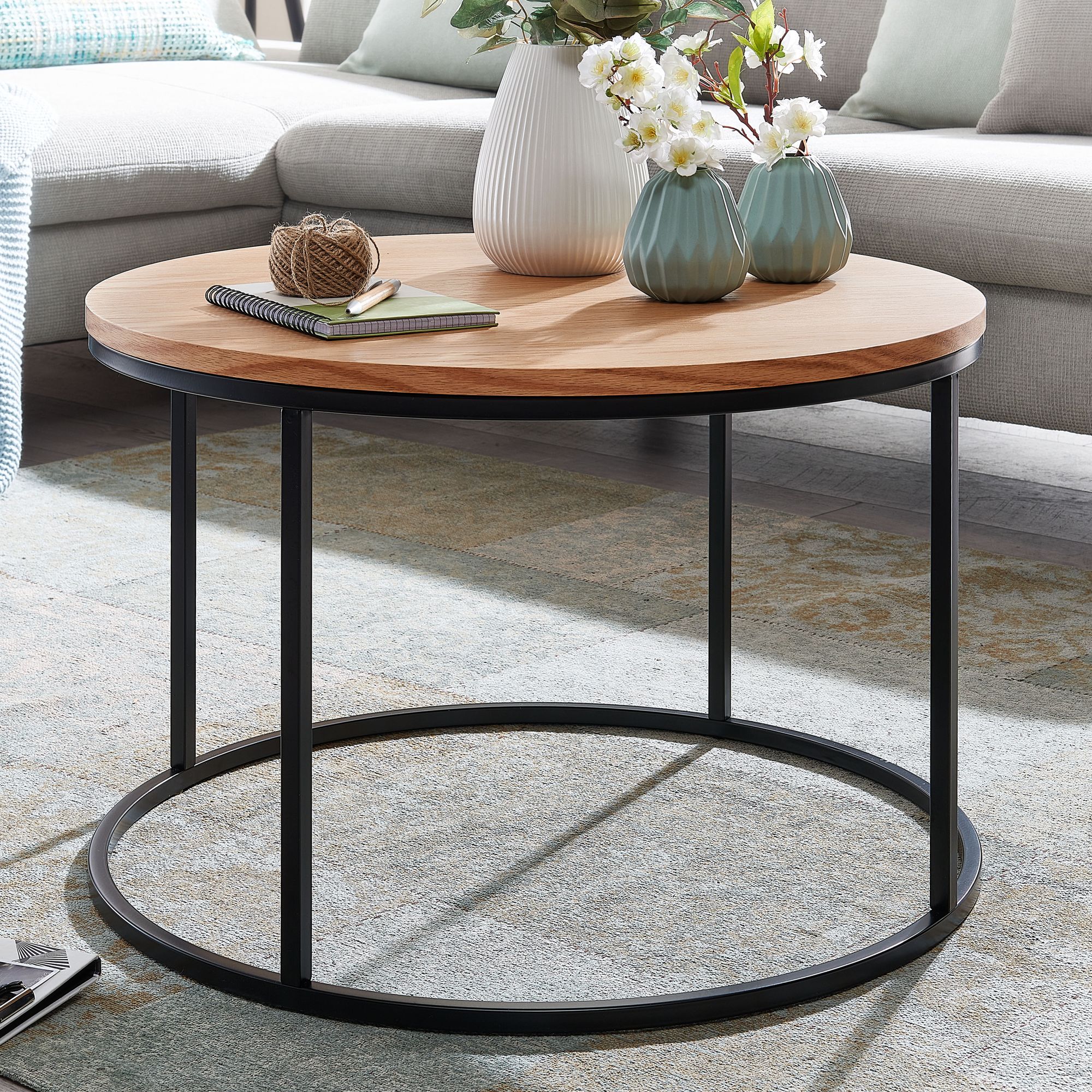 Couchtisch rund 70cm Skandinavisches Eiche Design Wohnzimmertisch Beistelltisch 