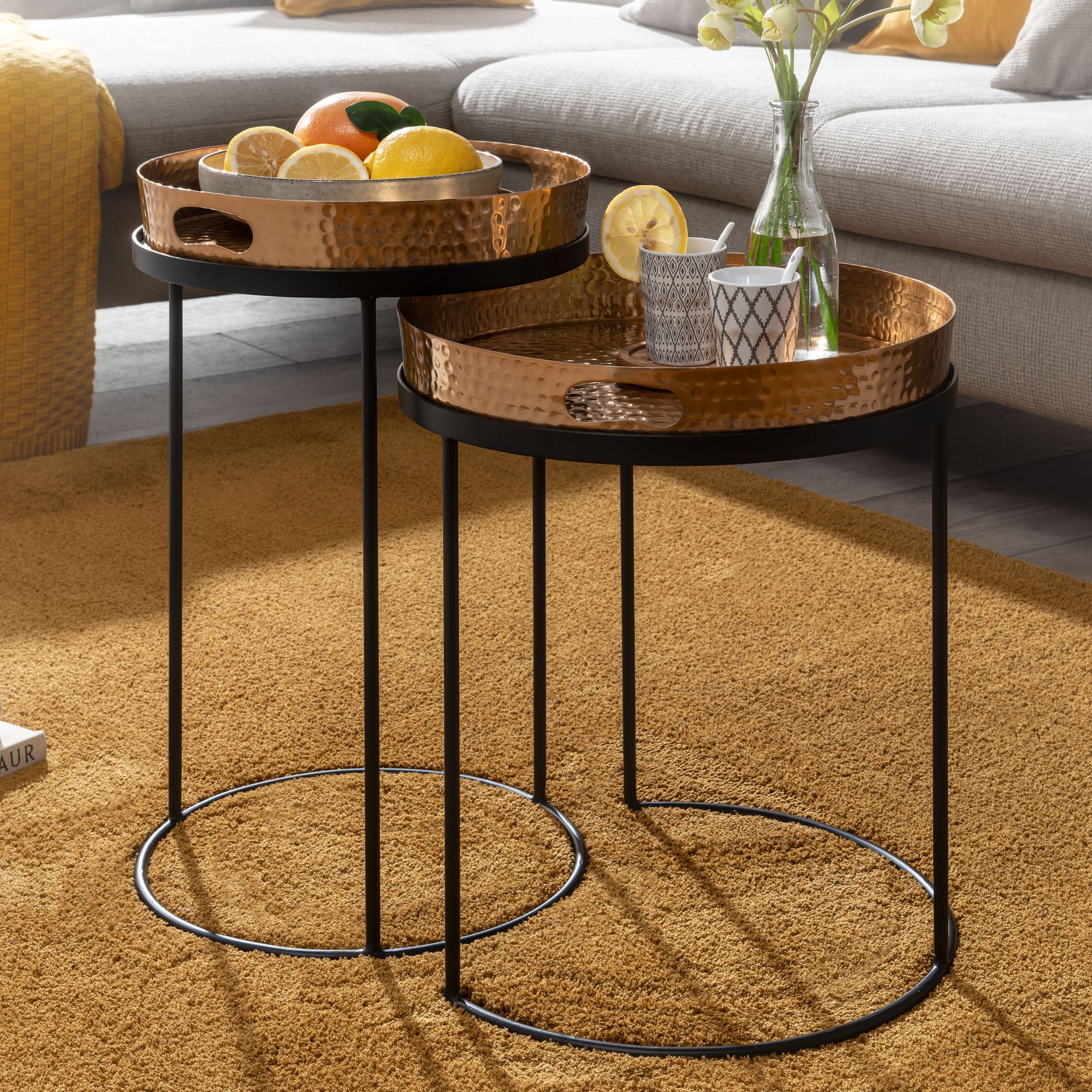 Beistelltisch FineBuy Sofatisch Set Metall Tabletttisch Couchtisch Tisch Rund 