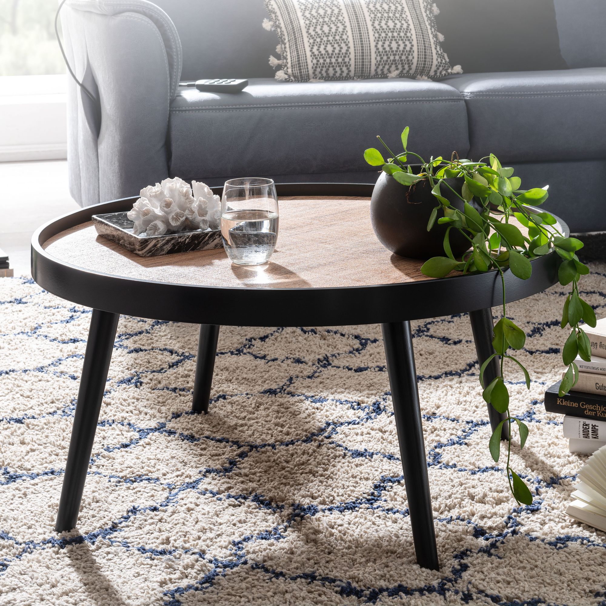 Couchtisch Rund 76cm Skandinavisches Design Eiche Wohnzimmertisch 4 Holz Beine 