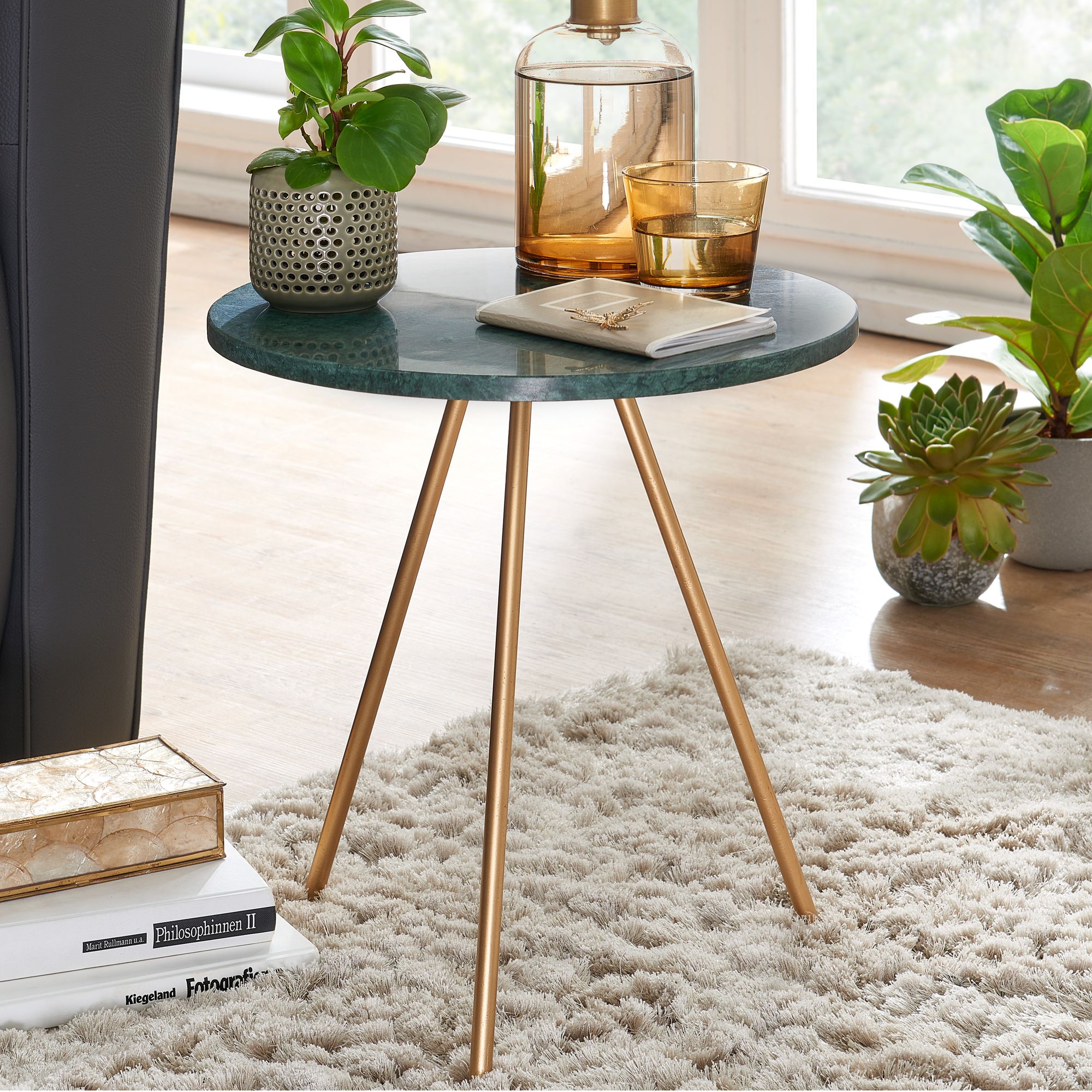 Beistelltisch FineBuy Sofatisch Echter Marmor &Oslash; 38 cm Tisch Wohnzimmertisch Rund 