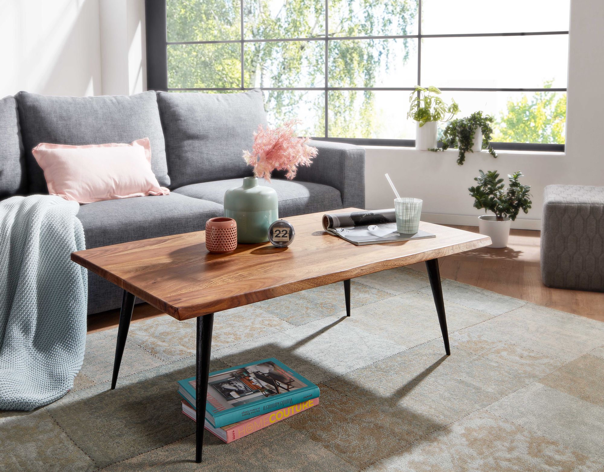 Couchtisch FineBuy Holz Massiv Sofatisch Wohnzimmertisch Tisch Baumkante Modern 