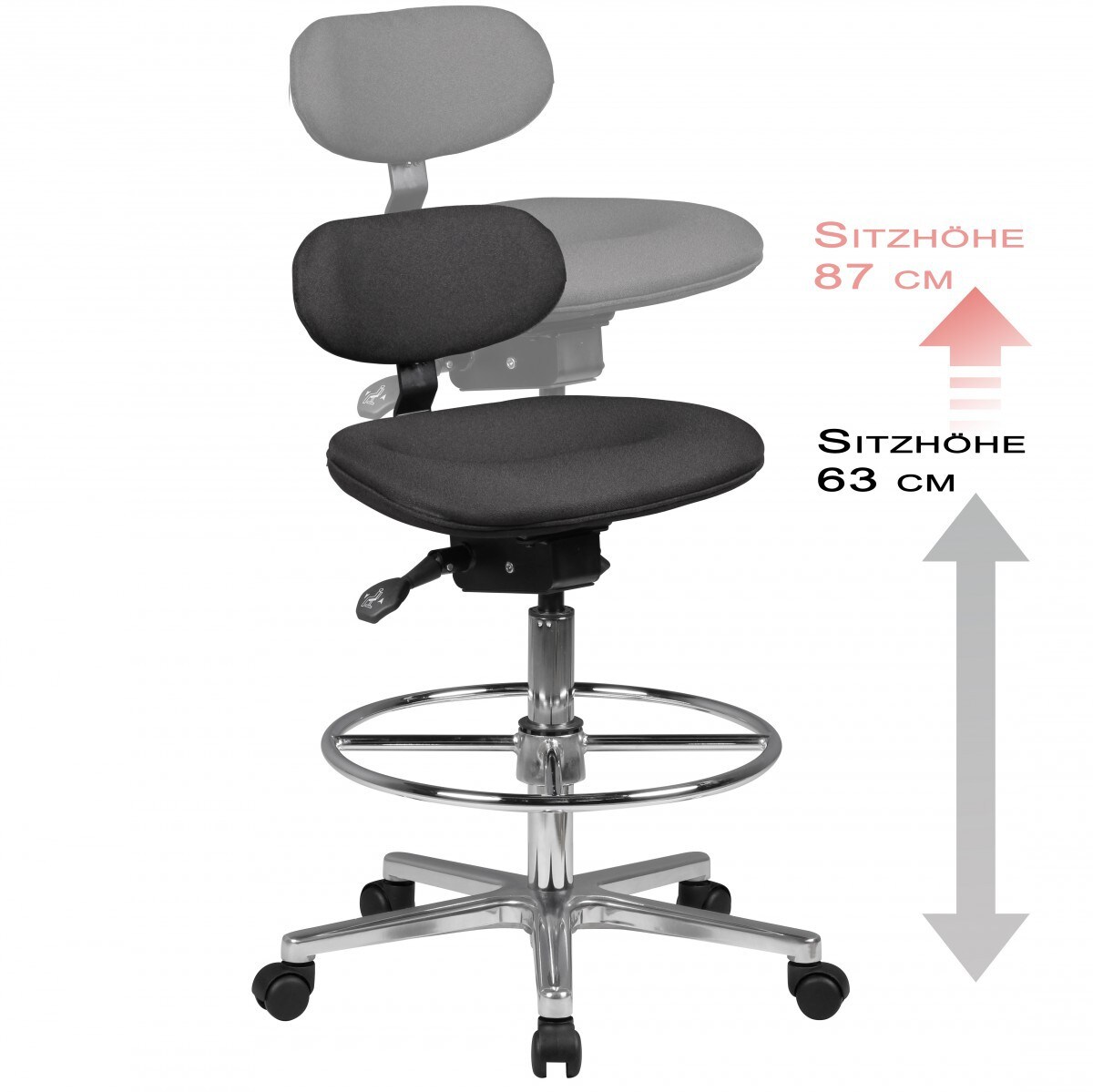 Arbeitsstuhl Rollhocker mit Lehne H&ouml;henverstellbar Drehhocker Hocker Stehhilfe 