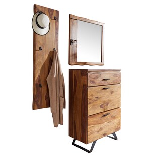 Garderoben Set FineBuy Holz Massiv Wandgarderobe Kommode Flurgarderobe Spiegel 